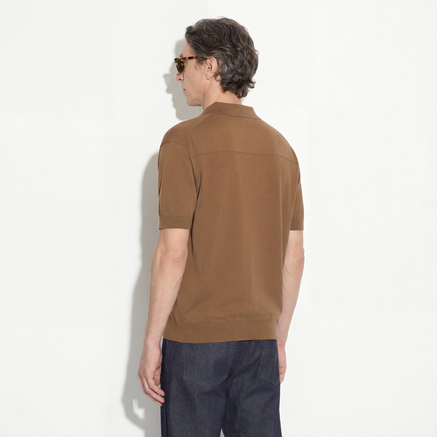 Maglia a Polo Loose Fit con Collo Aperto in Cotone Nocciola Maglia A Polo Paolo Pecora