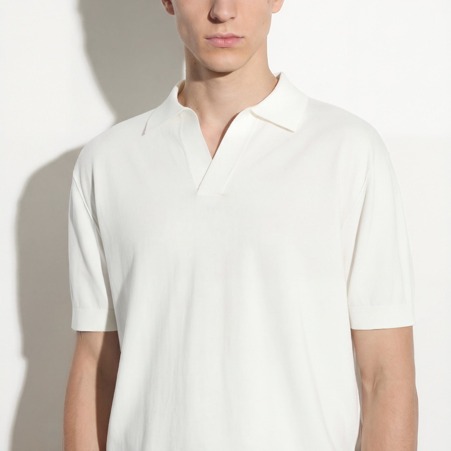 Maglia a Polo Loose Fit con Collo Aperto in Cotone Panna Maglia A Polo Paolo Pecora