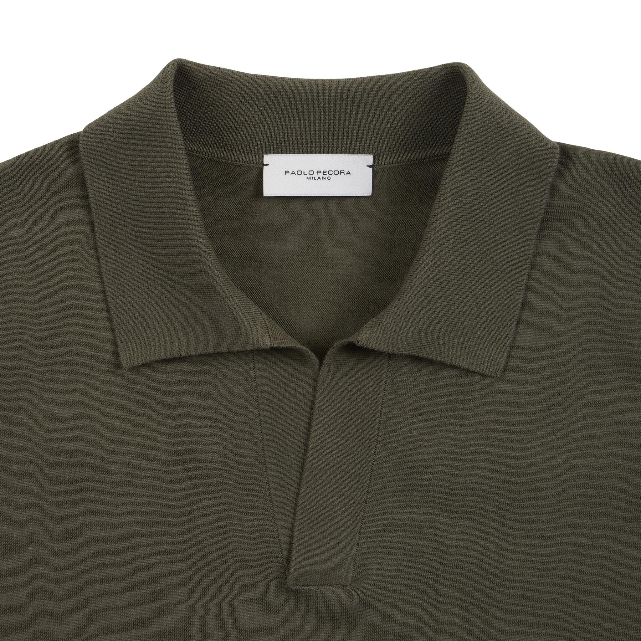 Maglia a Polo Loose Fit con Collo Aperto in Cotone Verde Scuro Maglia A Polo Paolo Pecora