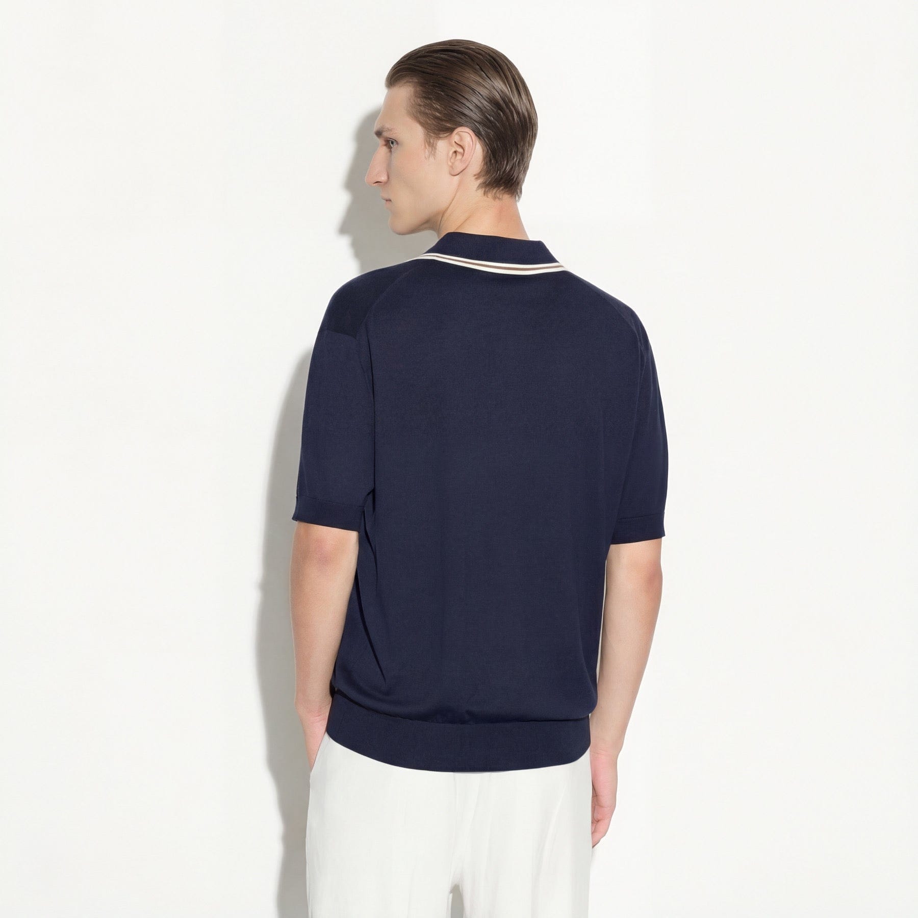 Maglia a Polo Loose Fit in Seta Cotone con Collo a Contrasto Blu Maglia A Polo Paolo Pecora