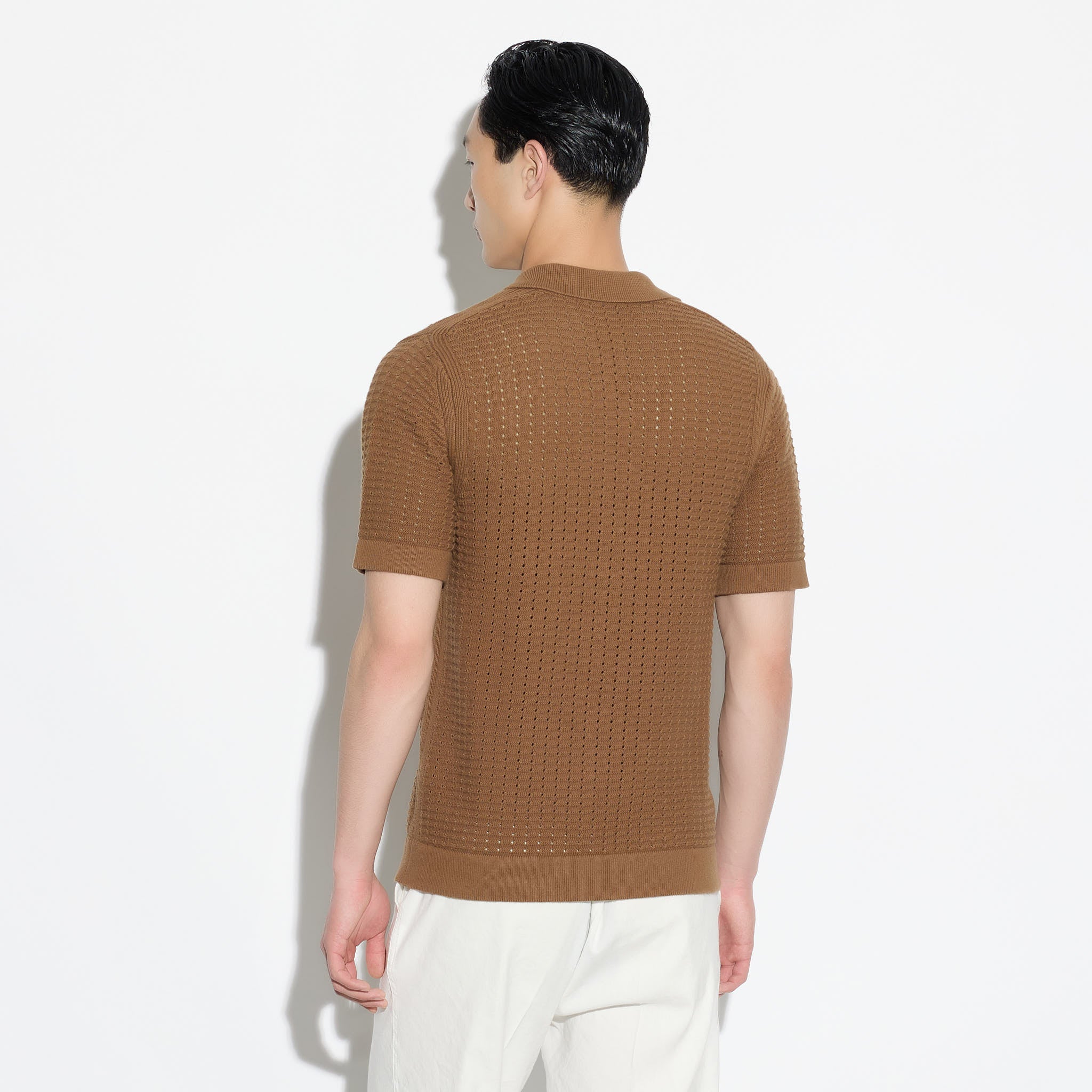 Maglia a Polo Traforata in Cotone Nocciola Maglia A Polo Paolo Pecora