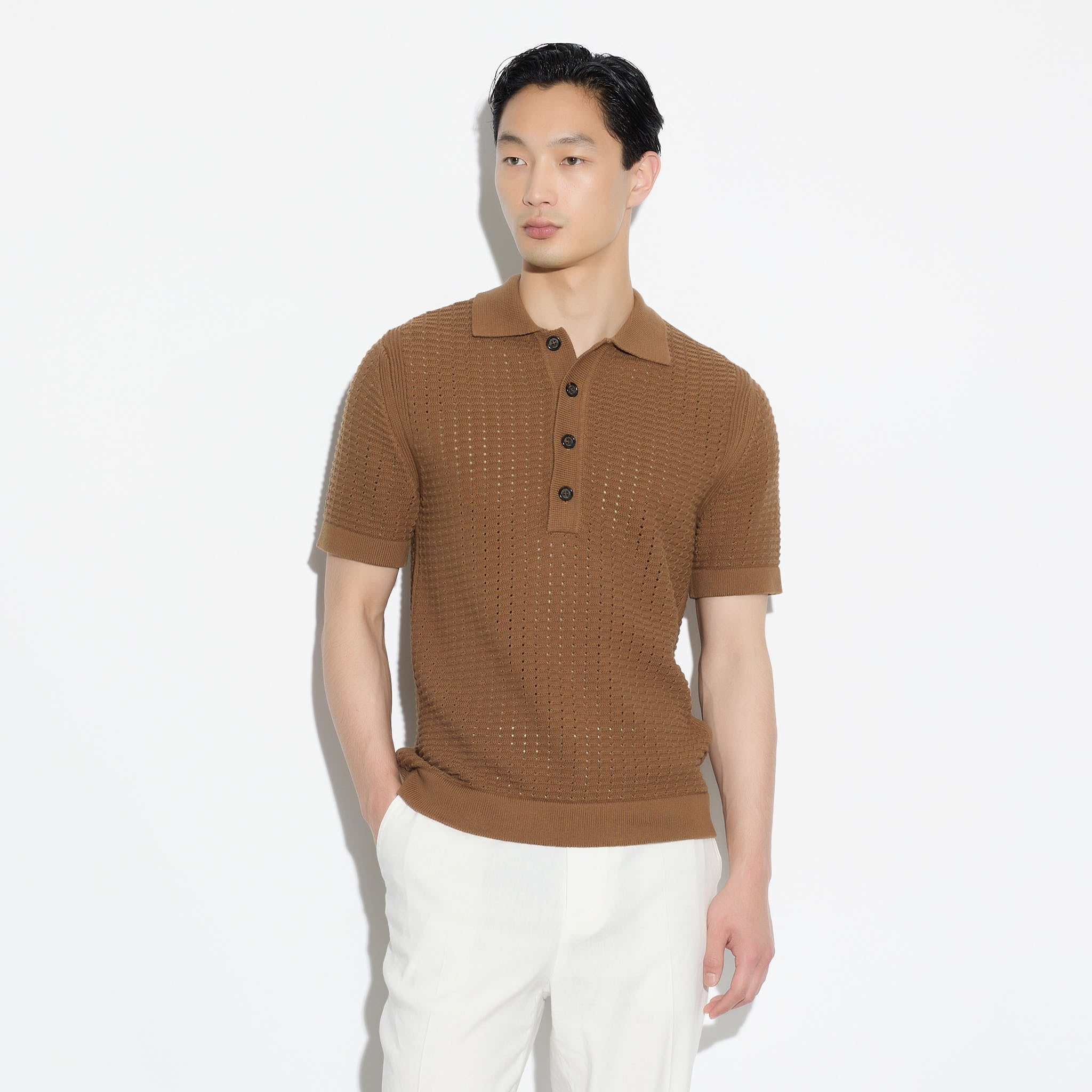 Maglia a Polo Traforata in Cotone Nocciola Maglia A Polo Paolo Pecora