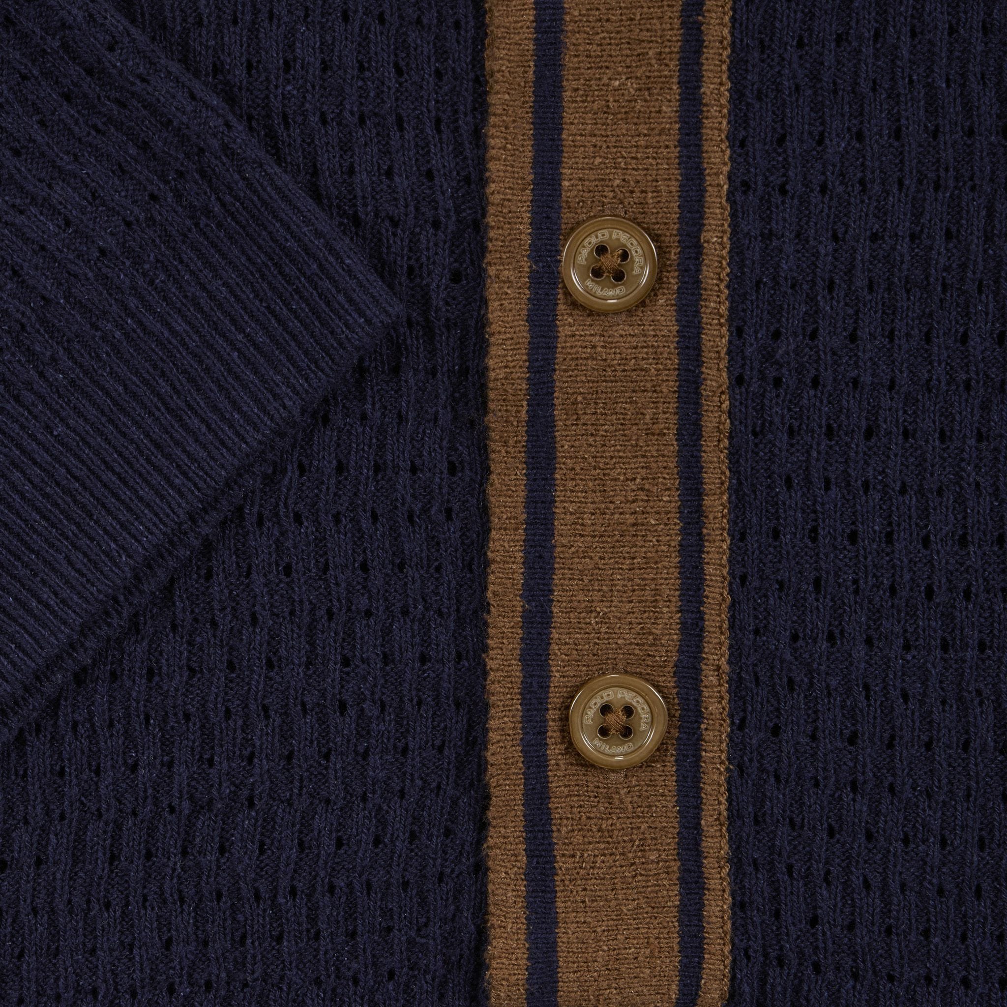 Maglia Polo in Seta a Punto Diagonale con Dettagli a Contrasto Blu Maglia A Polo Paolo Pecora