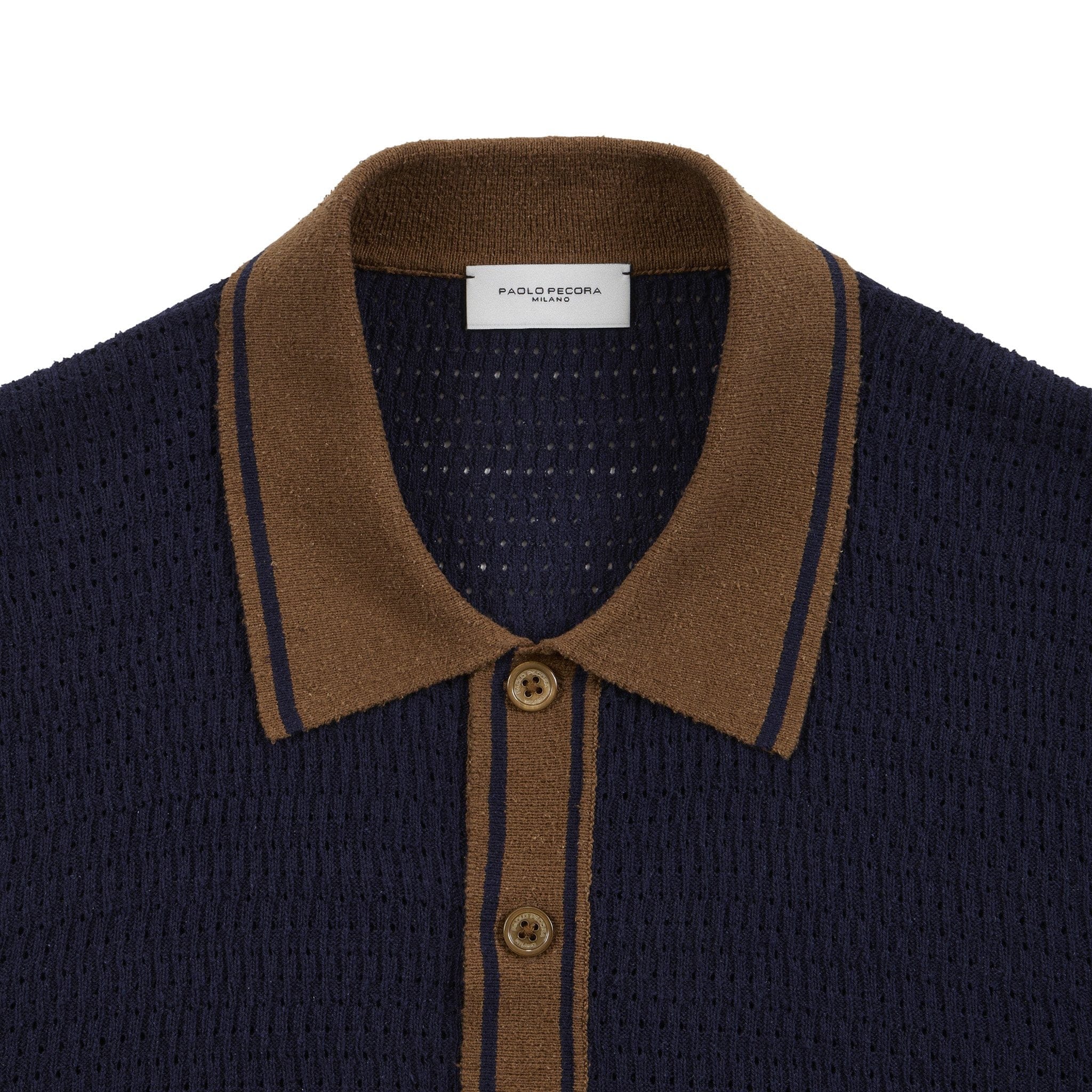 Maglia Polo in Seta a Punto Diagonale con Dettagli a Contrasto Blu Maglia A Polo Paolo Pecora