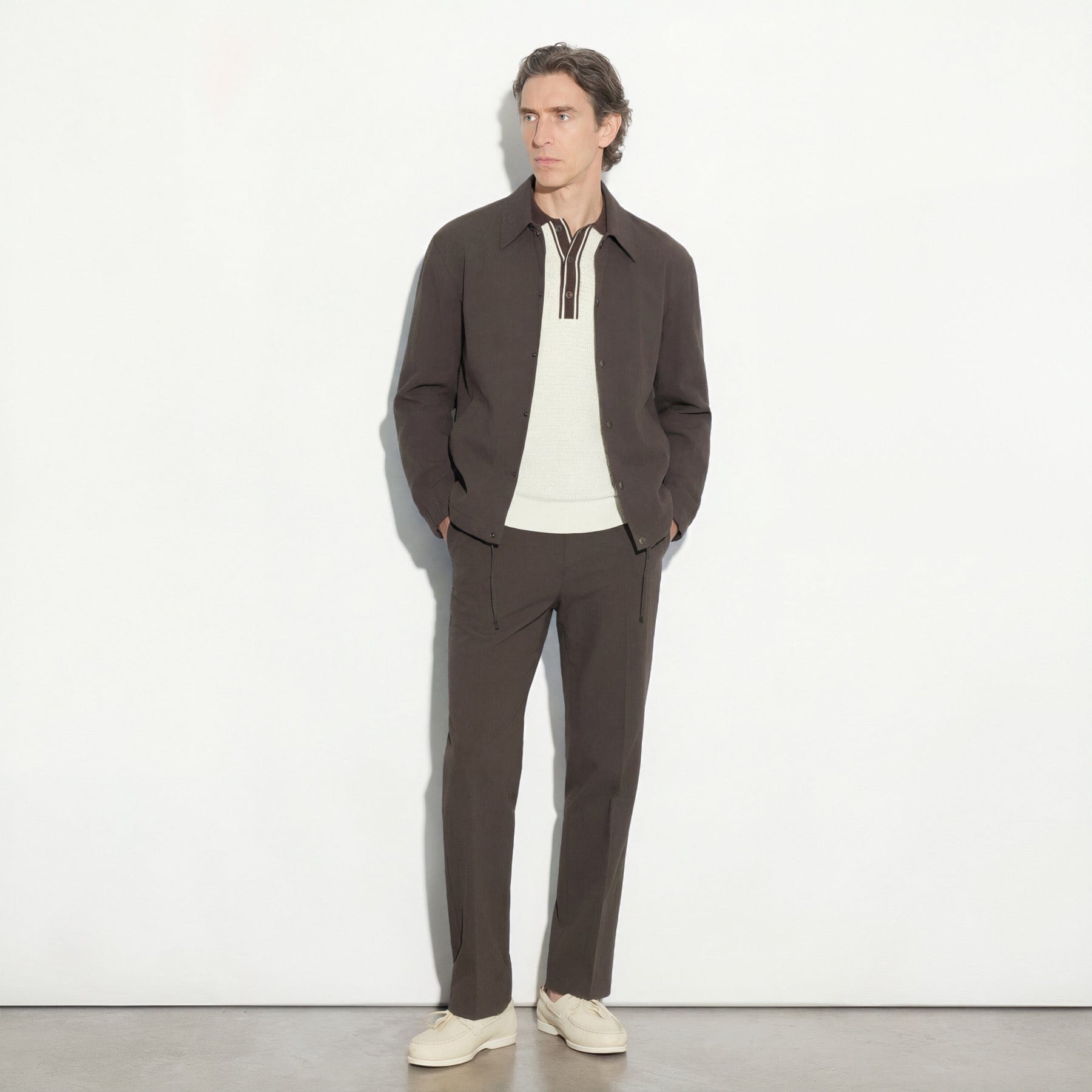 Maglia Polo in Seta a Punto Diagonale con Dettagli a Contrasto Panna Maglia A Polo Paolo Pecora