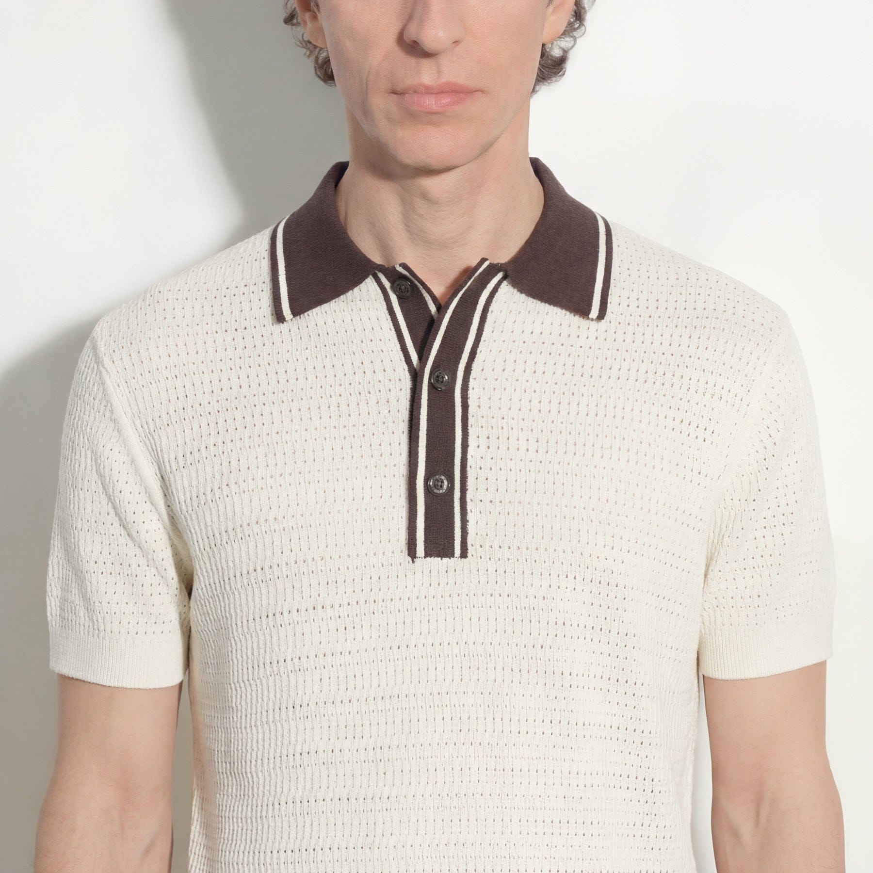 Maglia Polo in Seta a Punto Diagonale con Dettagli a Contrasto Panna Maglia A Polo Paolo Pecora