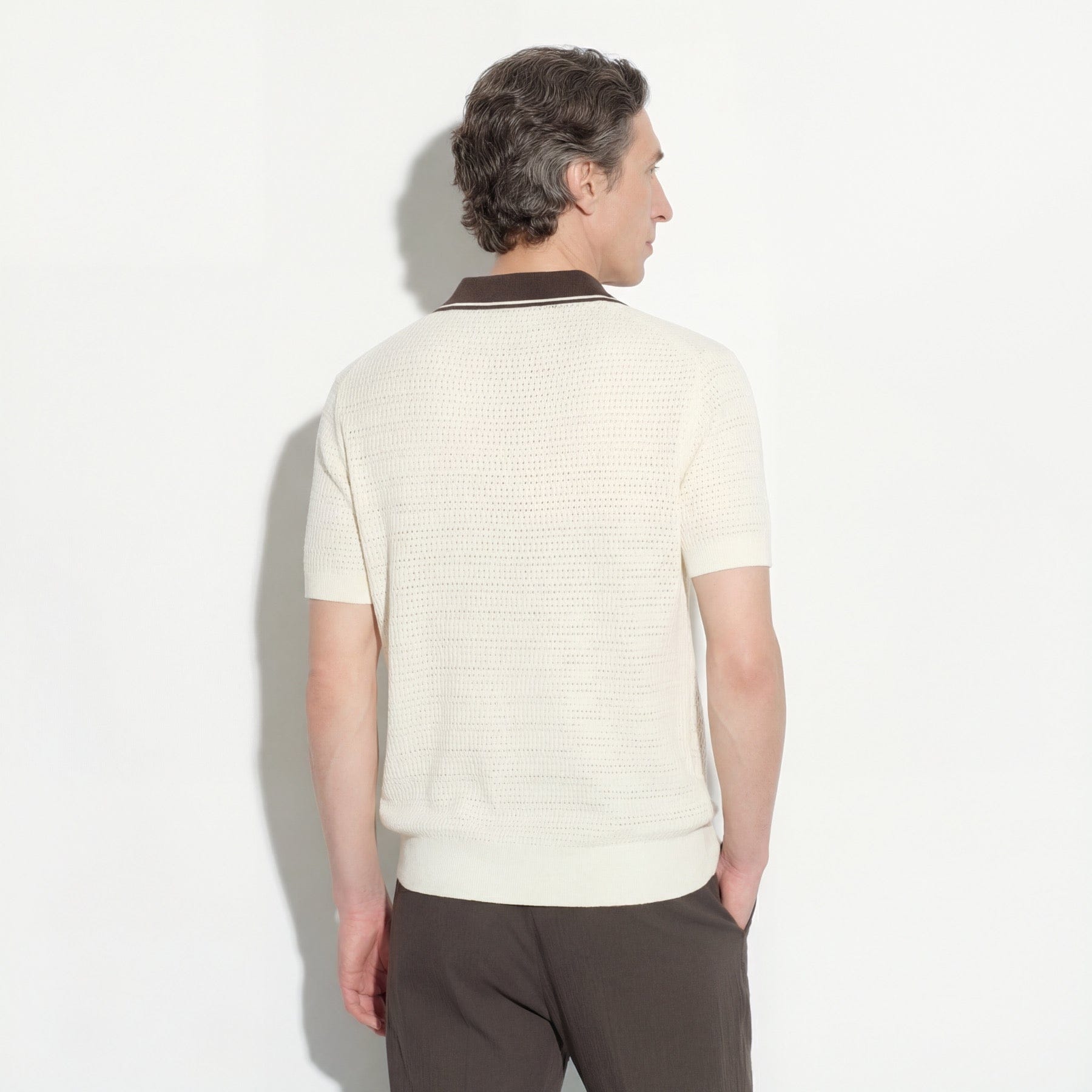 Maglia Polo in Seta a Punto Diagonale con Dettagli a Contrasto Panna Maglia A Polo Paolo Pecora