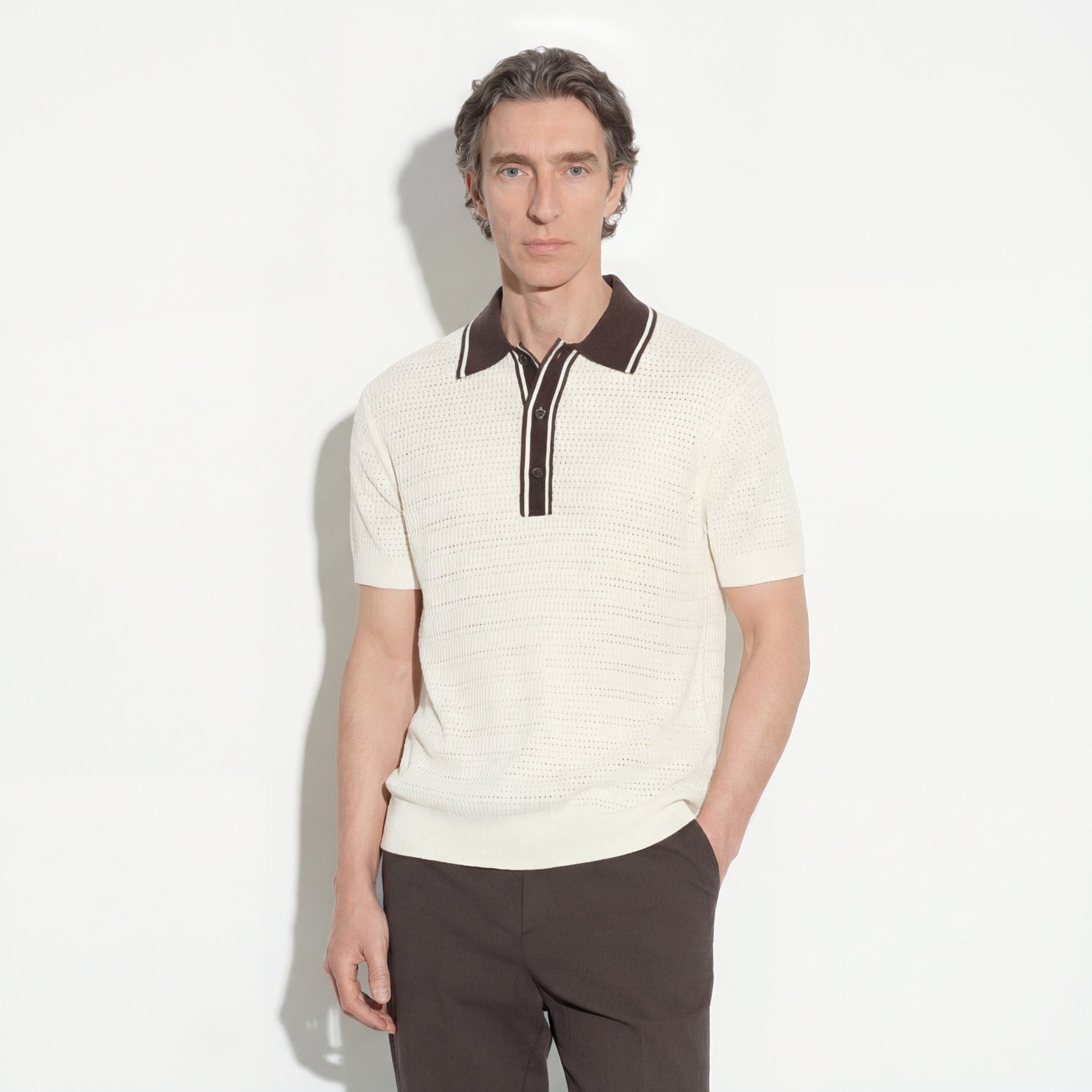 Maglia Polo in Seta a Punto Diagonale con Dettagli a Contrasto Panna Maglia A Polo Paolo Pecora