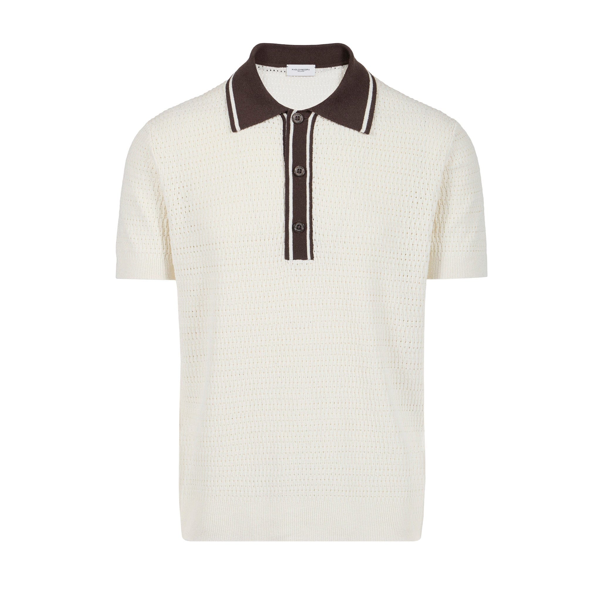 Maglia Polo in Seta a Punto Diagonale con Dettagli a Contrasto Panna Maglia A Polo Paolo Pecora