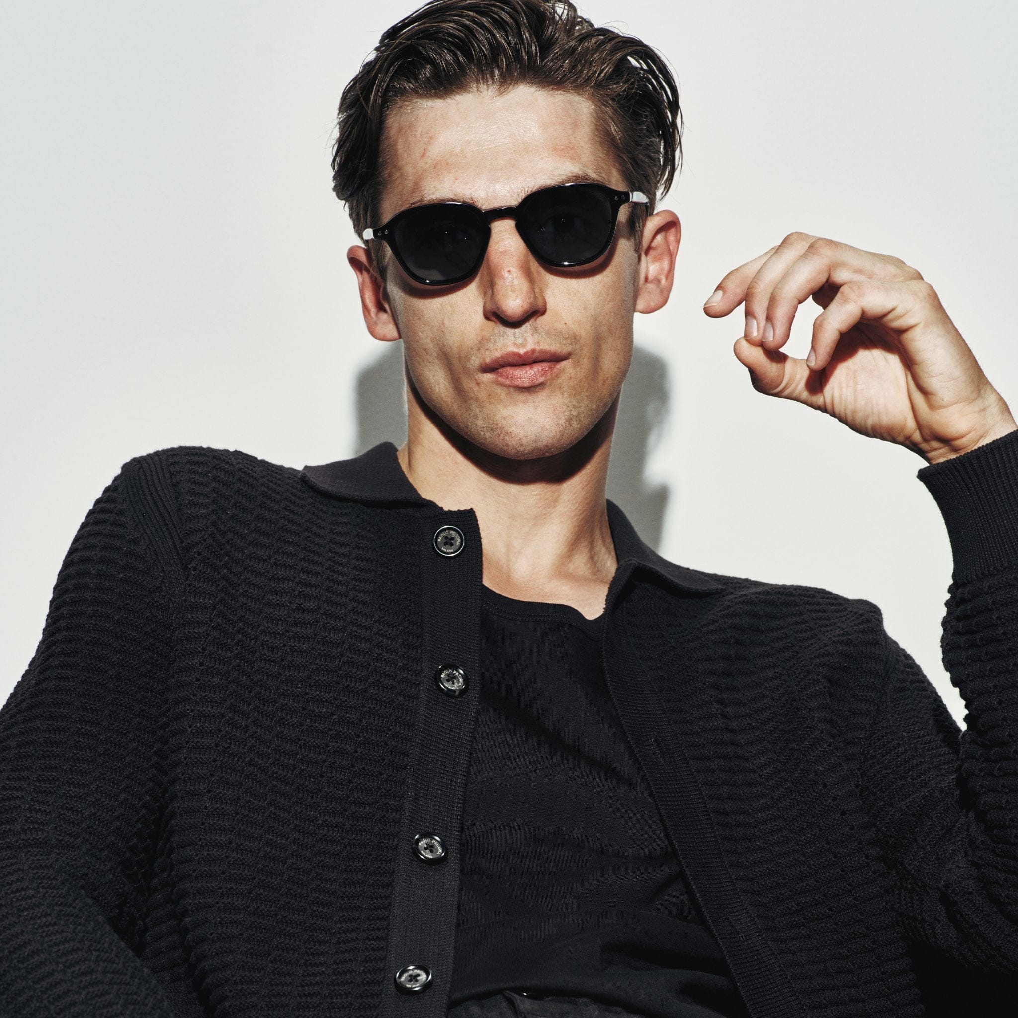 Maglia Cardigan in Cotone Traforato Nero Maglia Cardigan Paolo Pecora