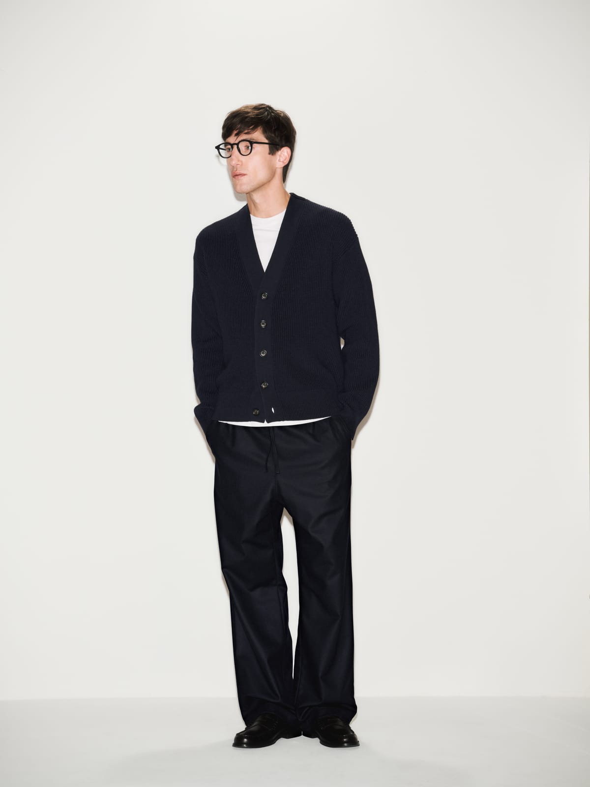 Maglia Cardigan Over Fit in Lana Merino a Costa Inglese Blu Maglia Cardigan Paolo Pecora