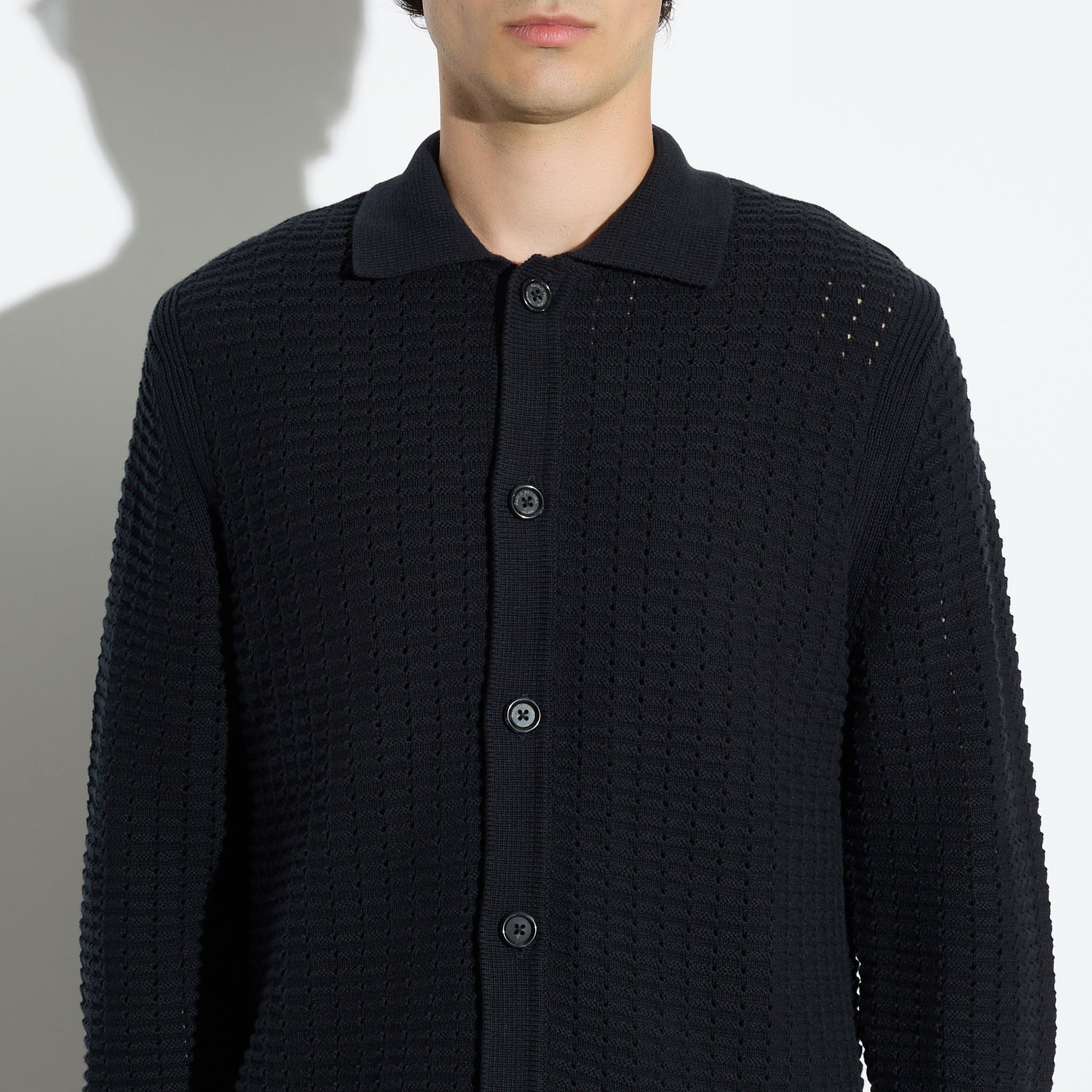 Maglia Cardigan Traforata in Cotone Nero Maglia Cardigan Paolo Pecora