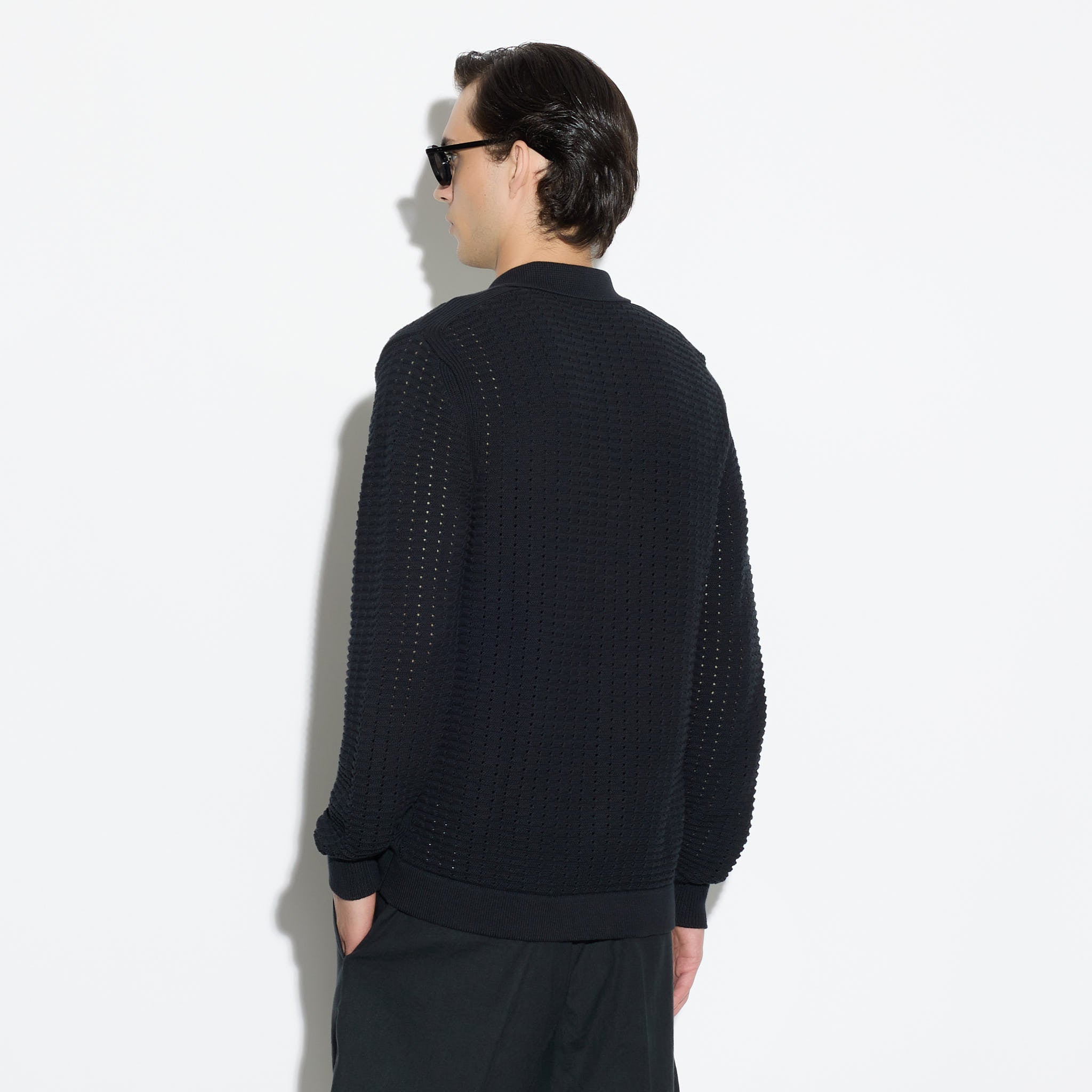 Maglia Cardigan Traforata in Cotone Nero Maglia Cardigan Paolo Pecora