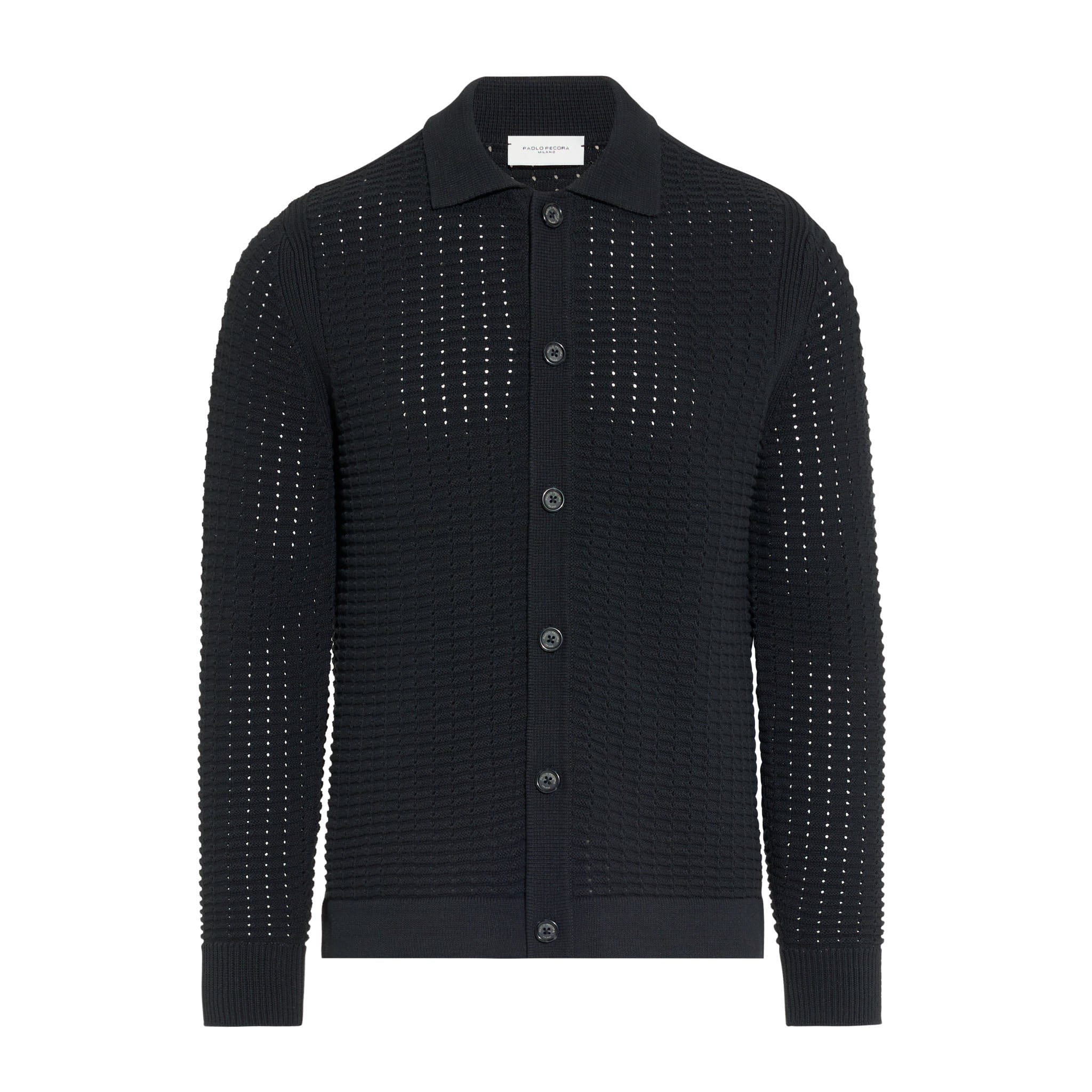 Maglia Cardigan Traforata in Cotone Nero Maglia Cardigan Paolo Pecora