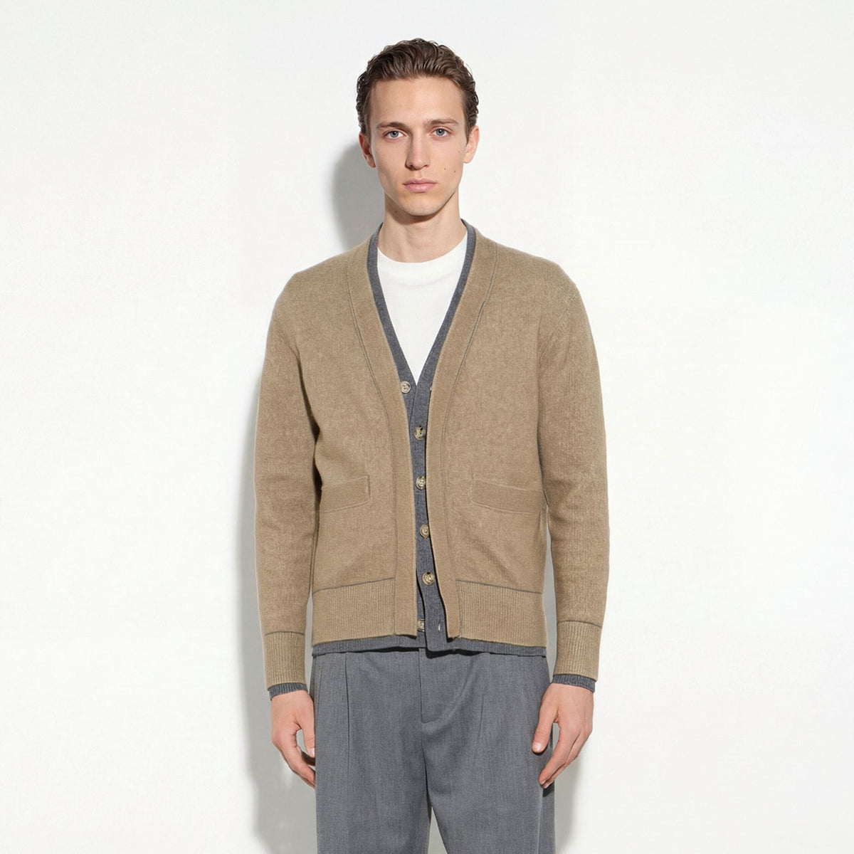Maglia Cardigan Unito Bianco Grigio Maglia Cardigan Paolo Pecora