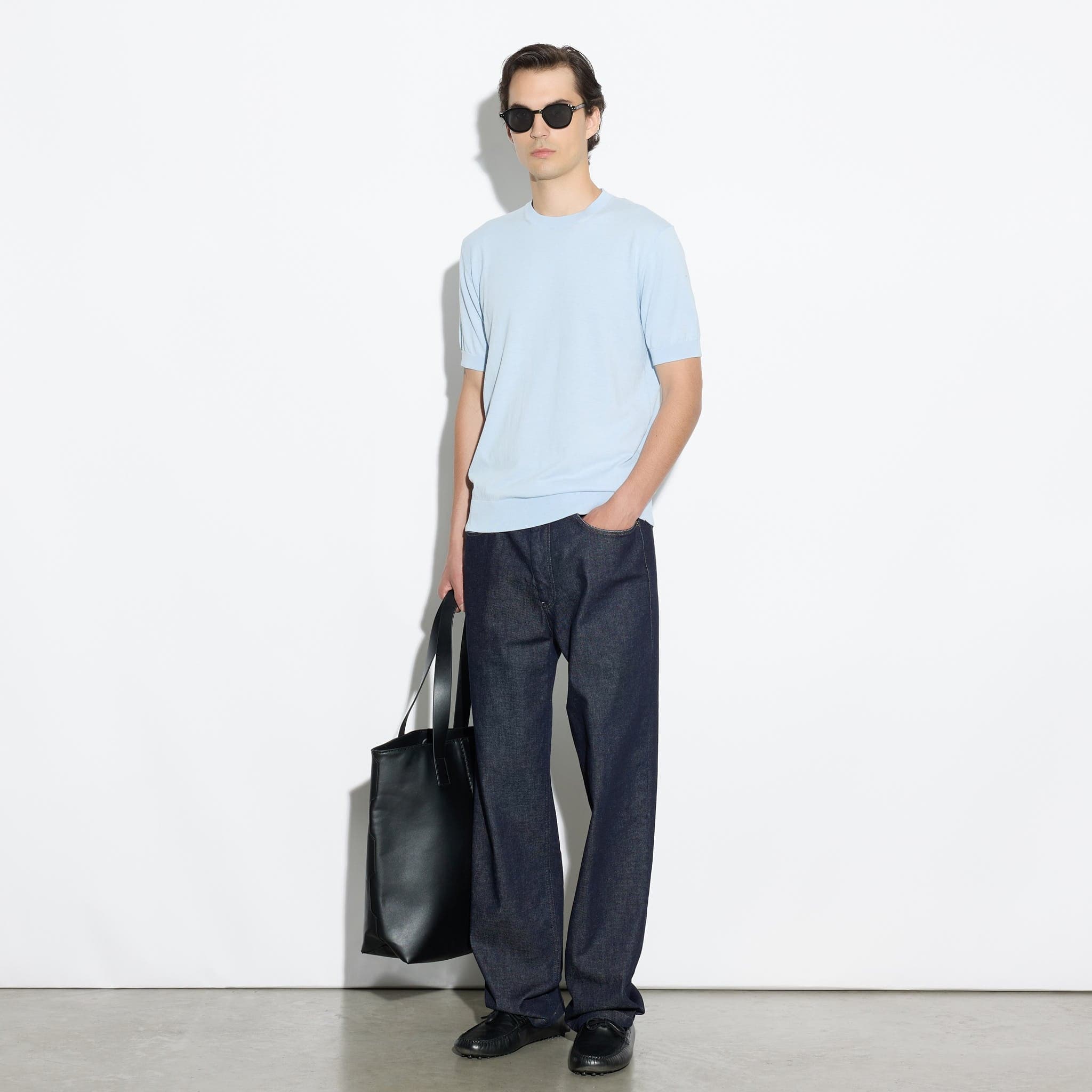 Maglia Girocollo a Maniche Corte in Cotone Azzurro Maglia Girocollo Paolo Pecora