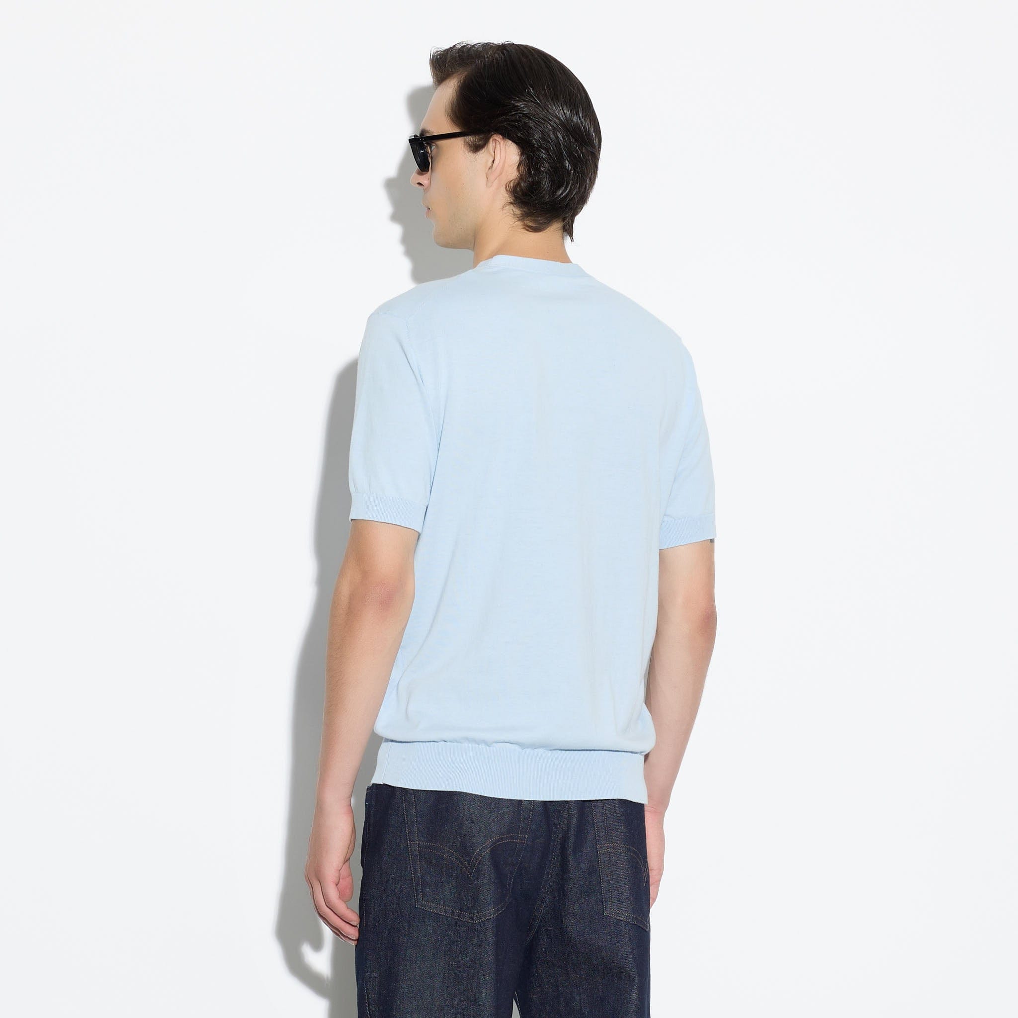 Maglia Girocollo a Maniche Corte in Cotone Azzurro Maglia Girocollo Paolo Pecora