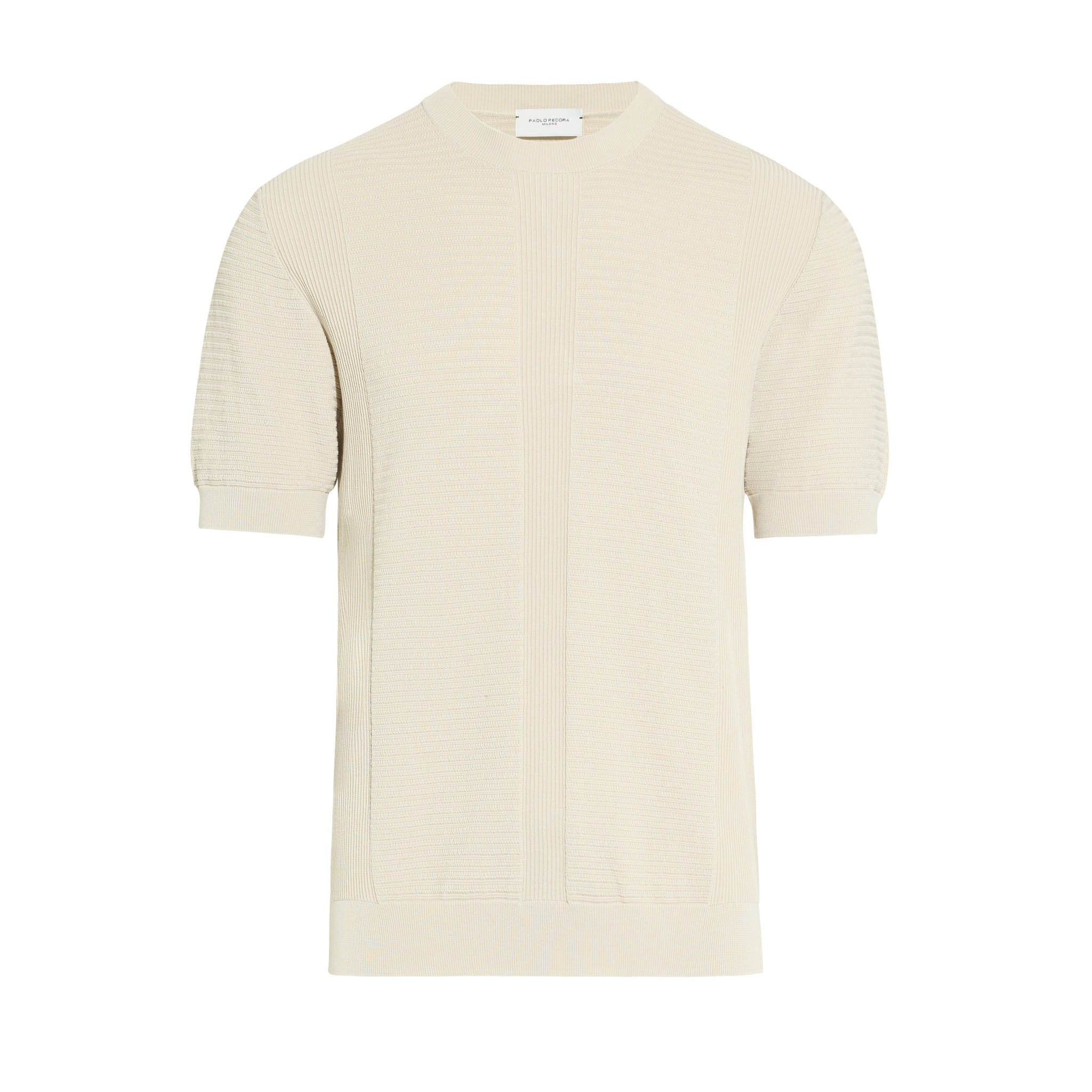 Maglia Girocollo a Maniche Corte in Cotone Lavorato Beige Maglia Girocollo Paolo Pecora