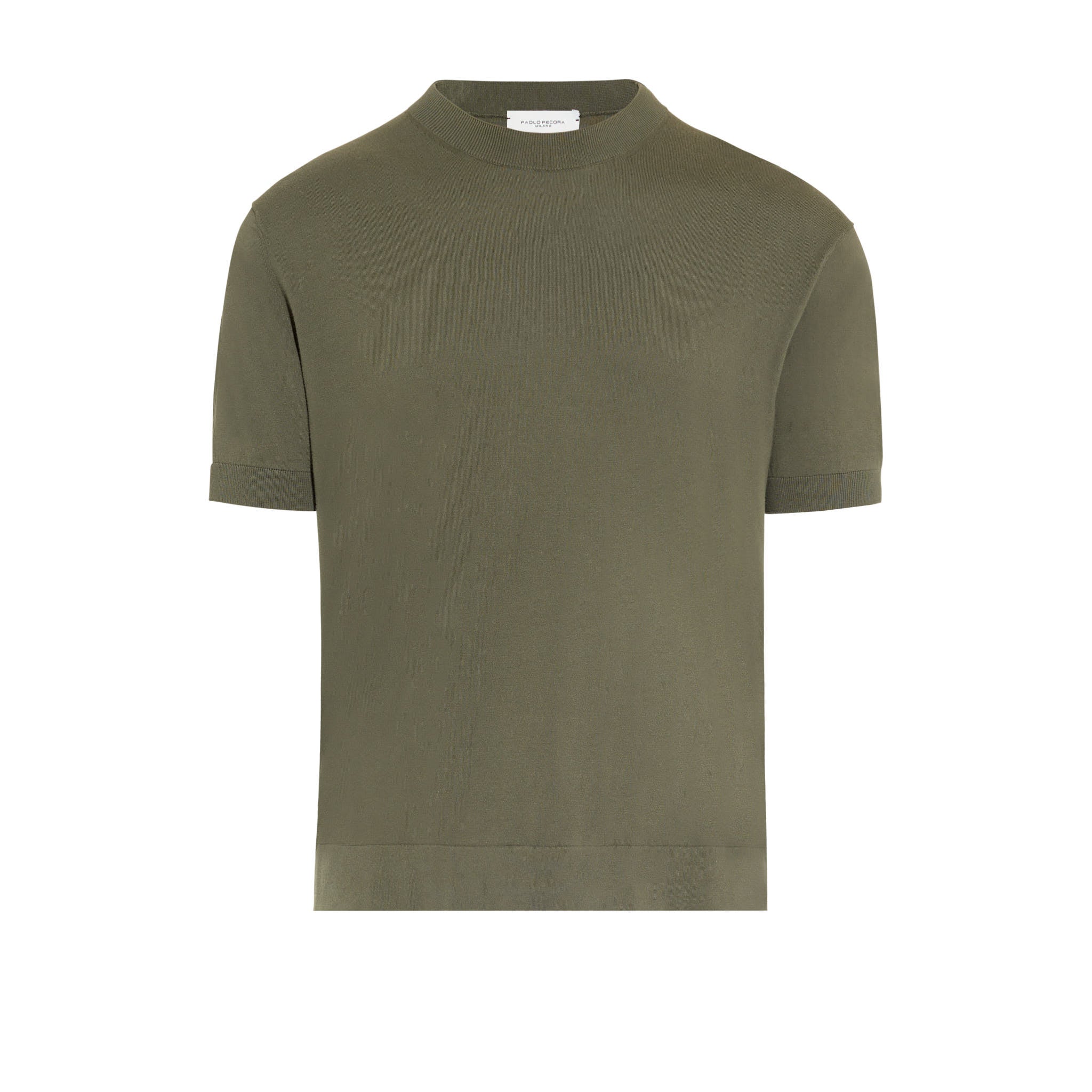 Maglia Girocollo a Maniche Corte in Cotone Verde Scuro Maglia Girocollo Paolo Pecora