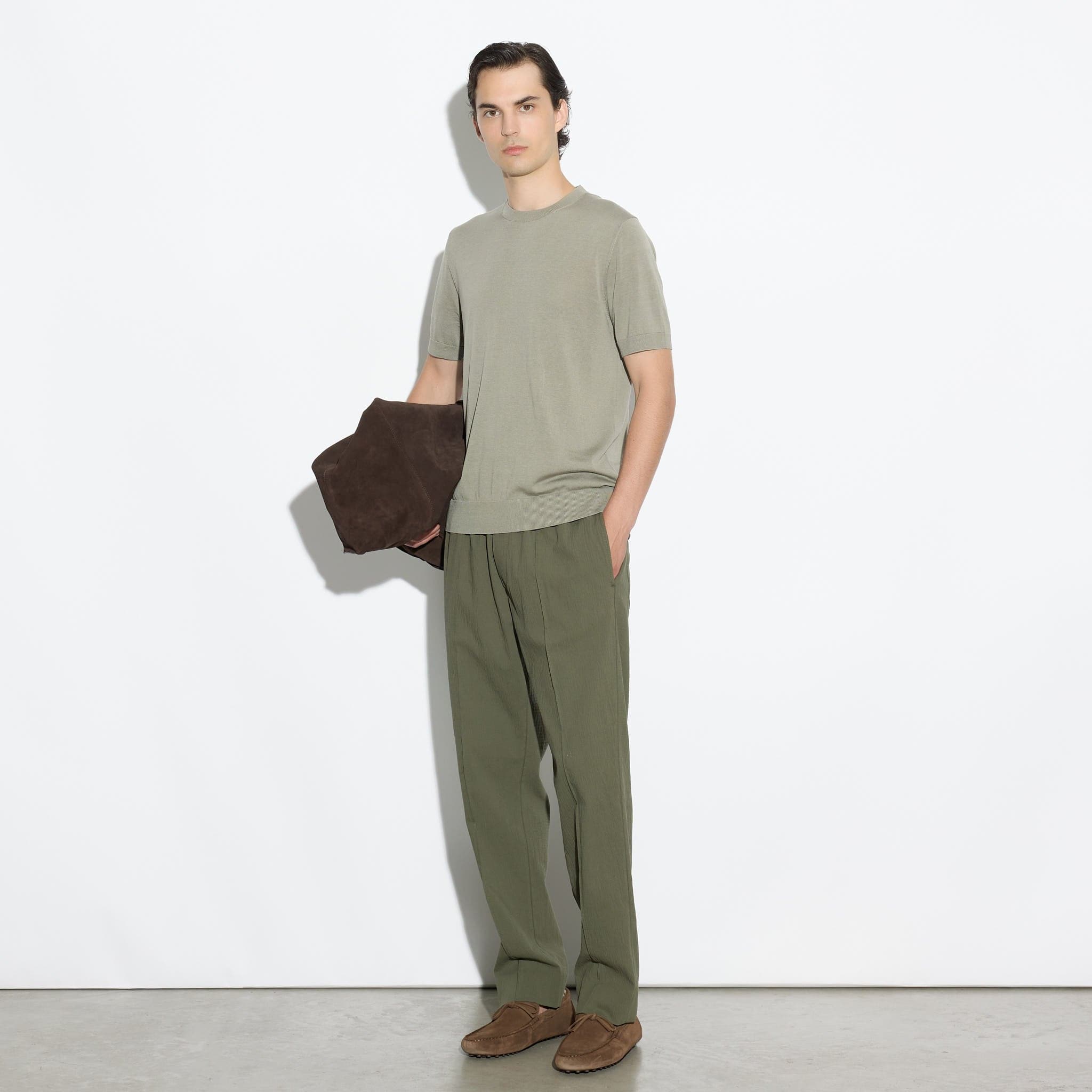 Maglia Girocollo a Maniche Corte in Seta Cotone Militare Maglia Girocollo Paolo Pecora