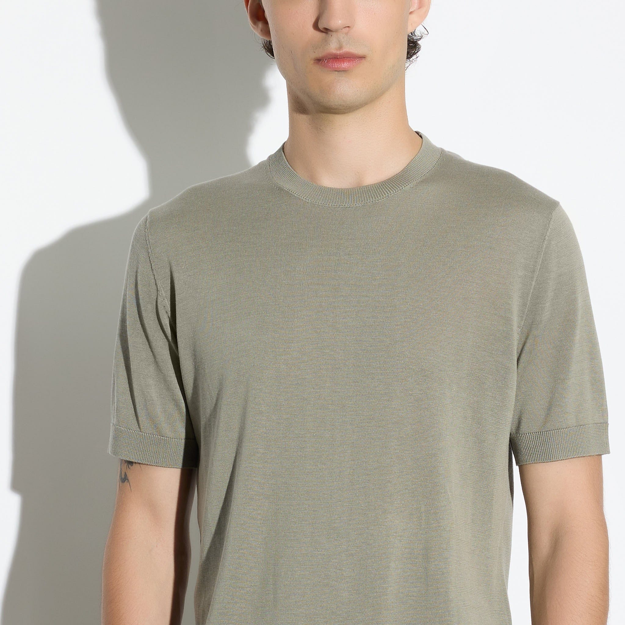 Maglia Girocollo a Maniche Corte in Seta Cotone Militare Maglia Girocollo Paolo Pecora