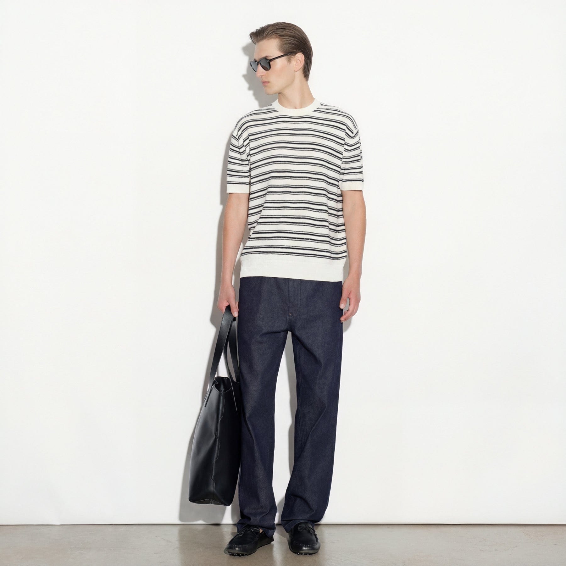 Maglia Girocollo in Seta a Righe Panna Maglia Girocollo Paolo Pecora