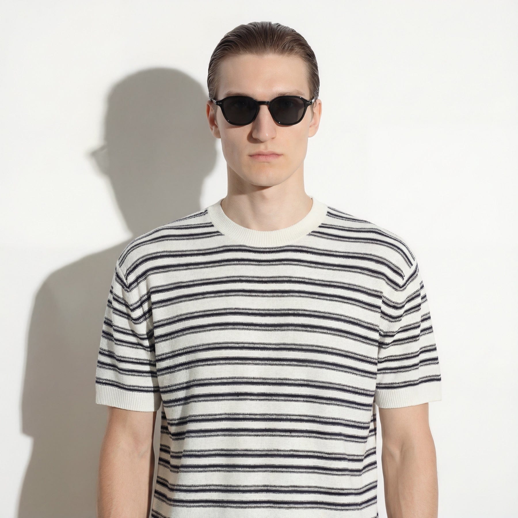 Maglia Girocollo in Seta a Righe Panna Maglia Girocollo Paolo Pecora