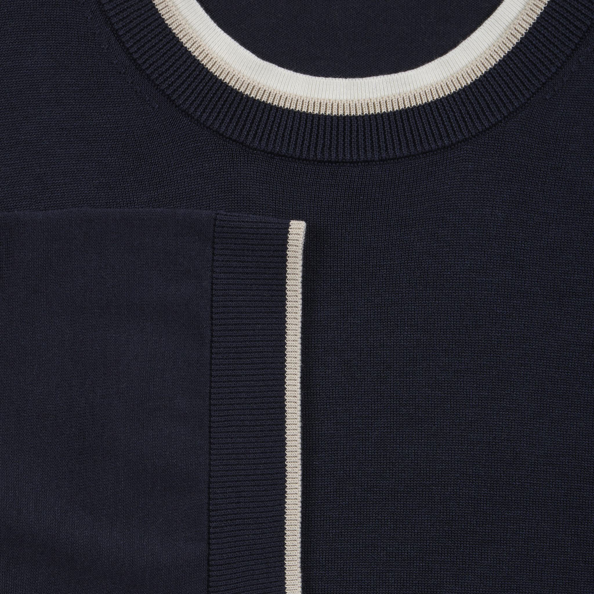 Maglia Girocollo in Seta Cotone con Profili a Contrasto Blu Maglia Girocollo Paolo Pecora