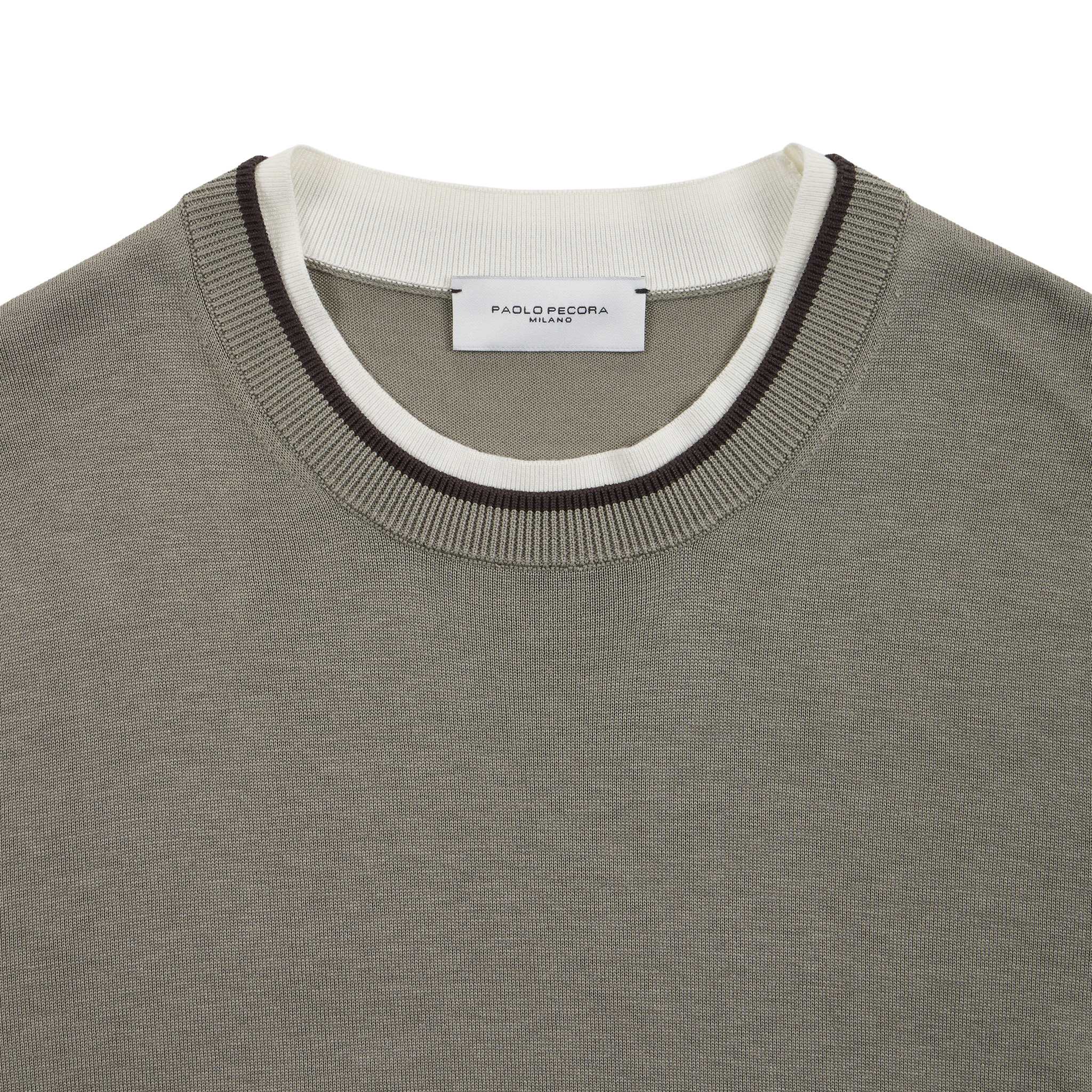 Maglia Girocollo in Seta Cotone con Profili a Contrasto Militare Maglia Girocollo Paolo Pecora