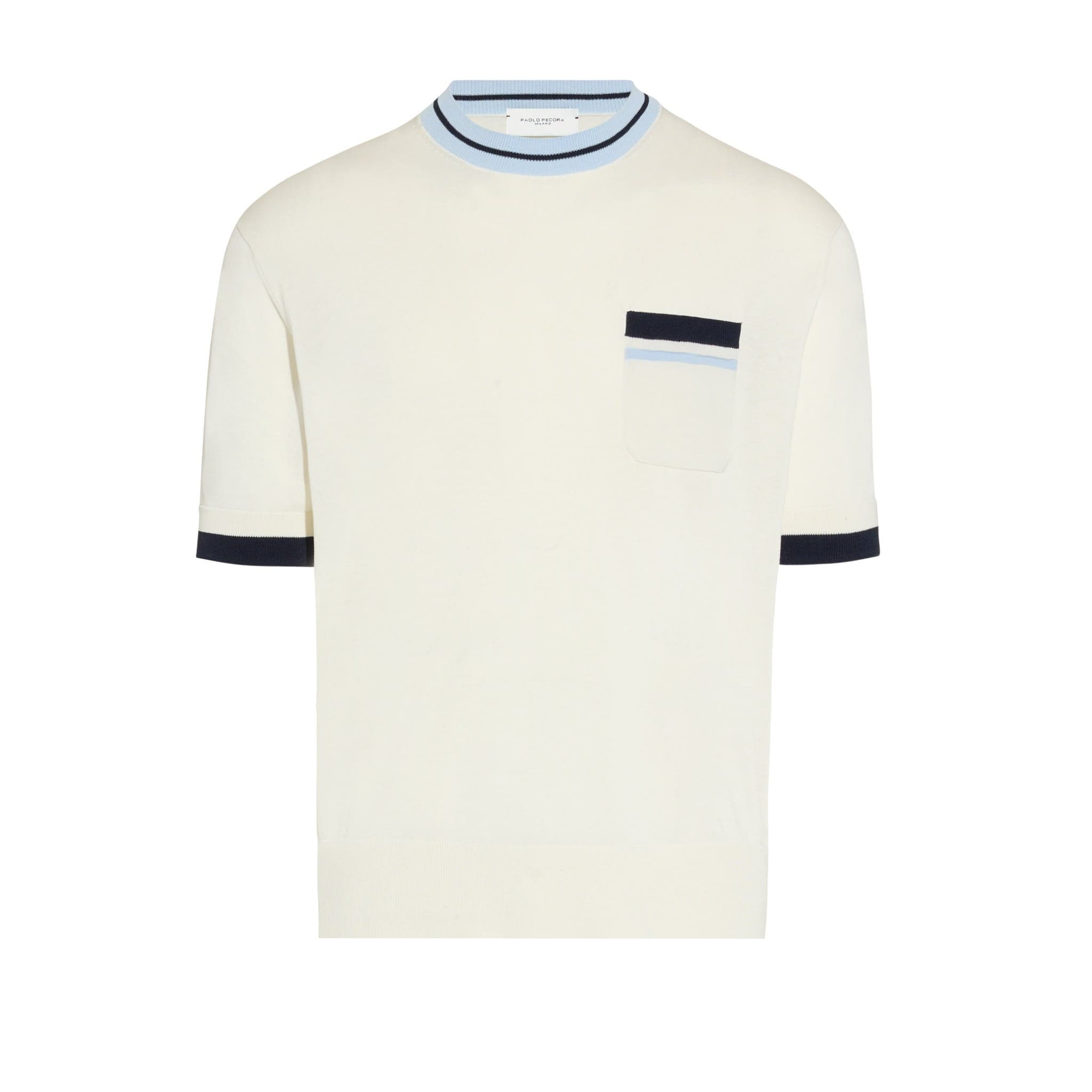 Maglia Girocollo in Seta Cotone con Profili a Contrasto Panna Maglia Girocollo Paolo Pecora