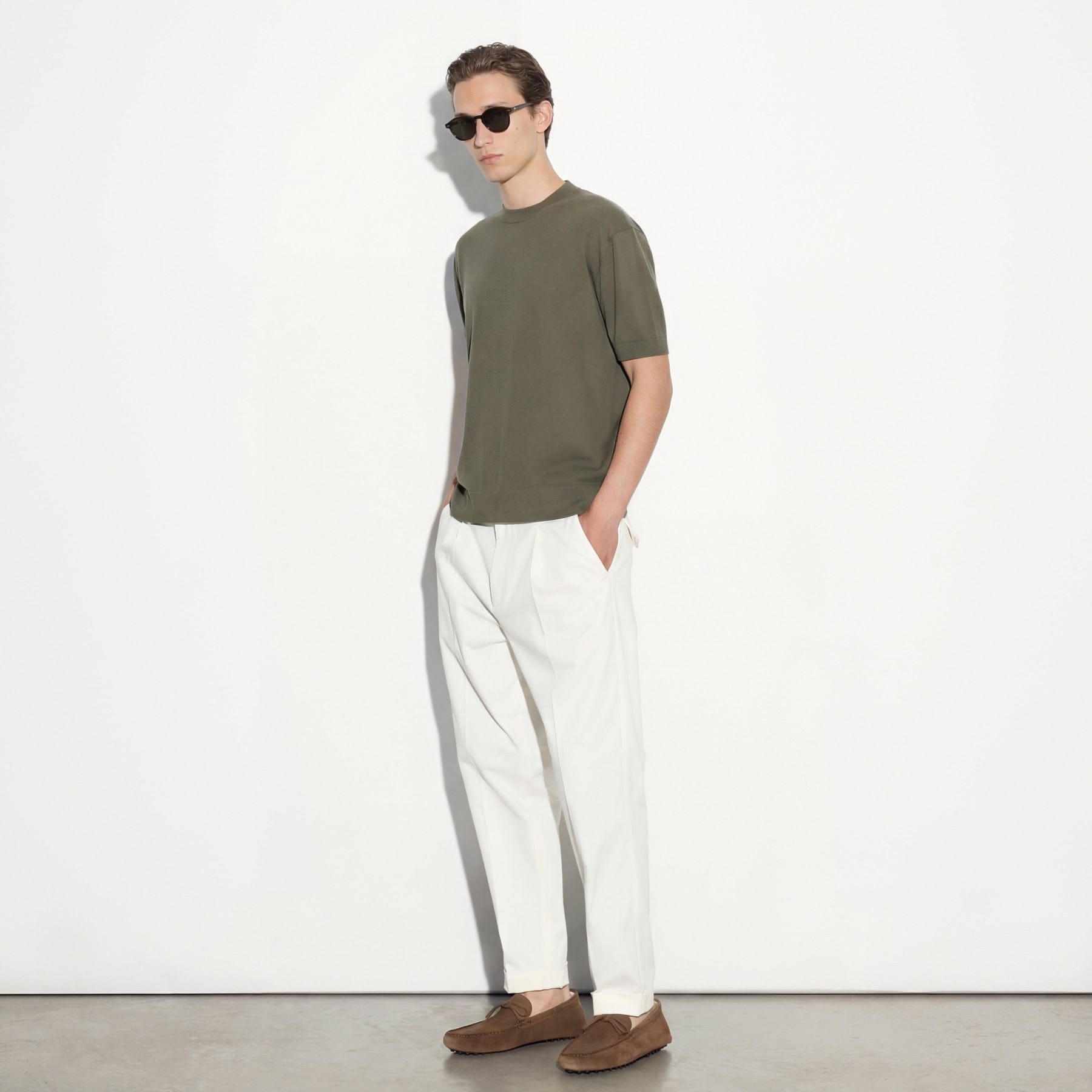 Maglia Girocollo Loose Fit in Cotone Verde Scuro Maglia Girocollo Paolo Pecora