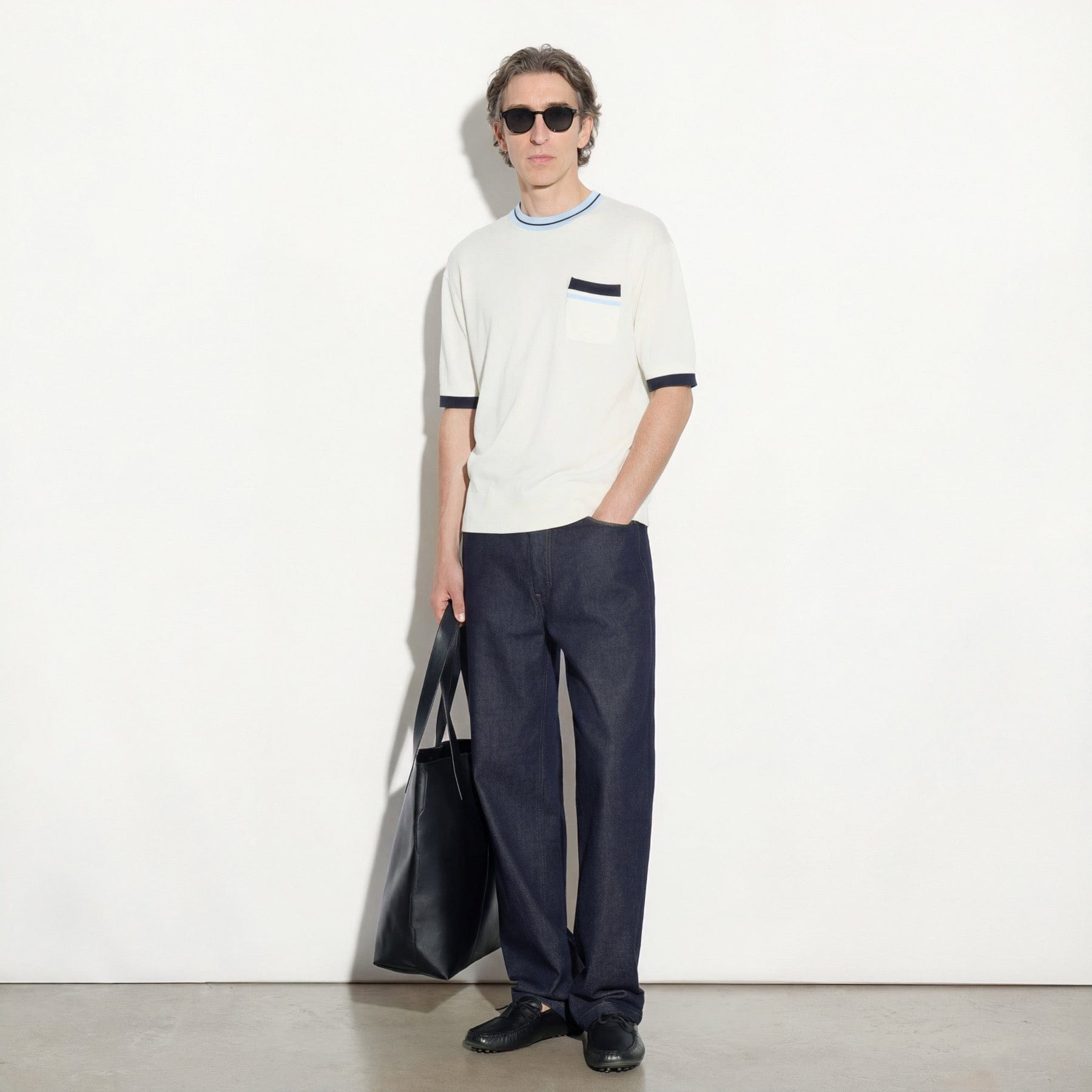 Maglia Girocollo Loose Fit in Seta Cotone con Profili a Contrasto Panna Maglia Girocollo Paolo Pecora