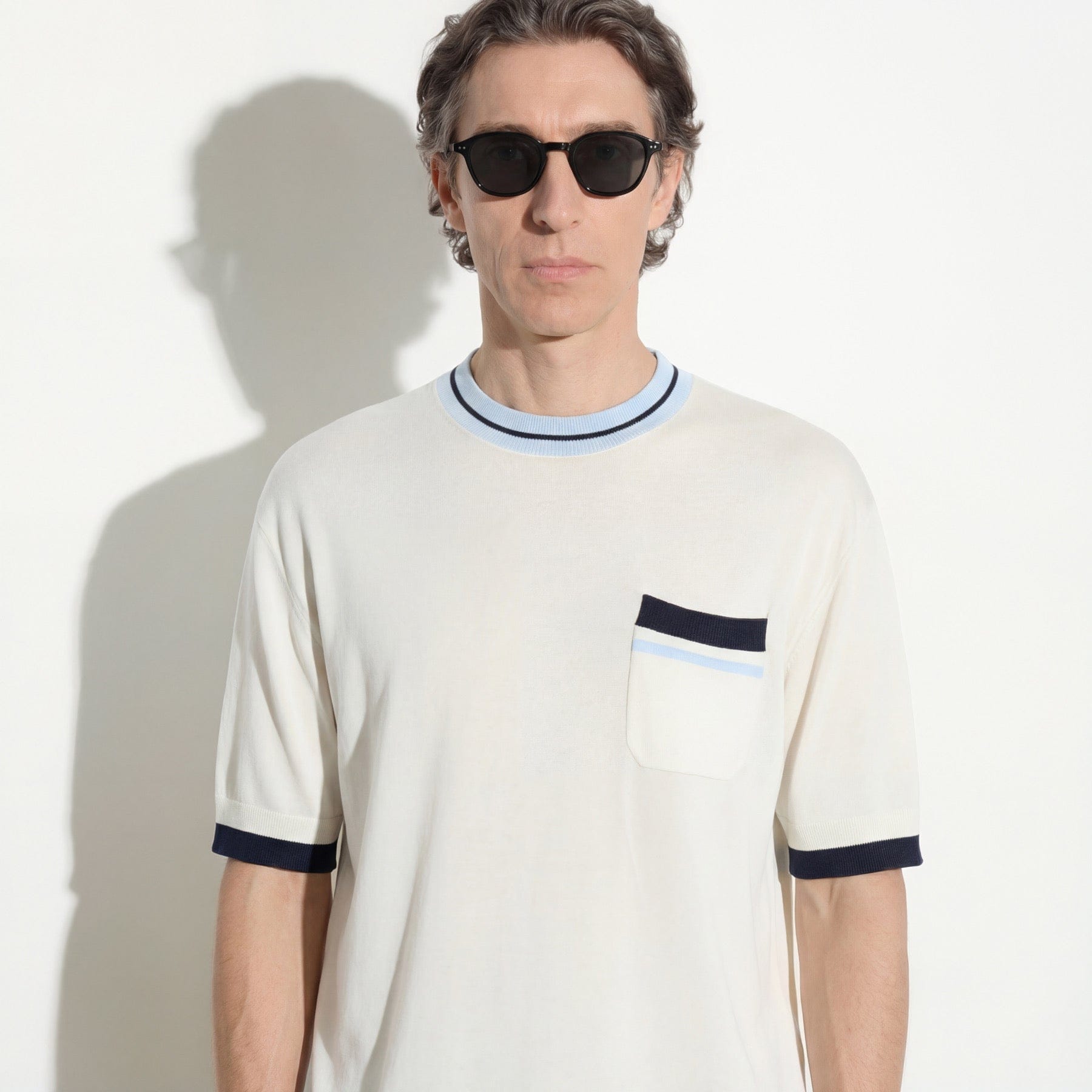 Maglia Girocollo Loose Fit in Seta Cotone con Profili a Contrasto Panna Maglia Girocollo Paolo Pecora