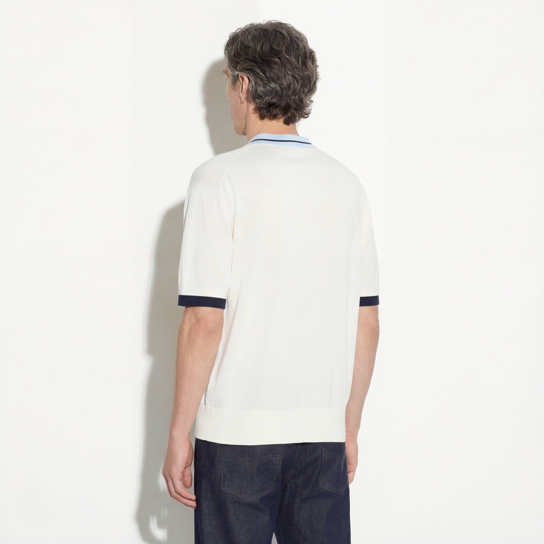 Maglia Girocollo Loose Fit in Seta Cotone con Profili a Contrasto Panna Maglia Girocollo Paolo Pecora