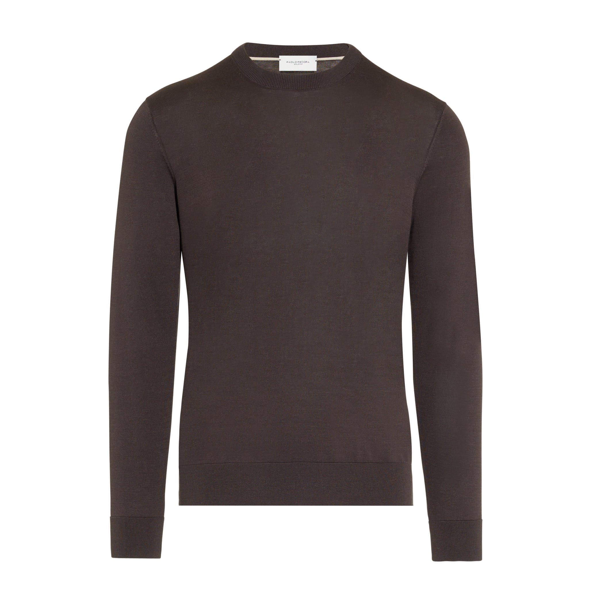 Pullover Girocollo in Cotone Marrone Scuro Maglia Girocollo Paolo Pecora
