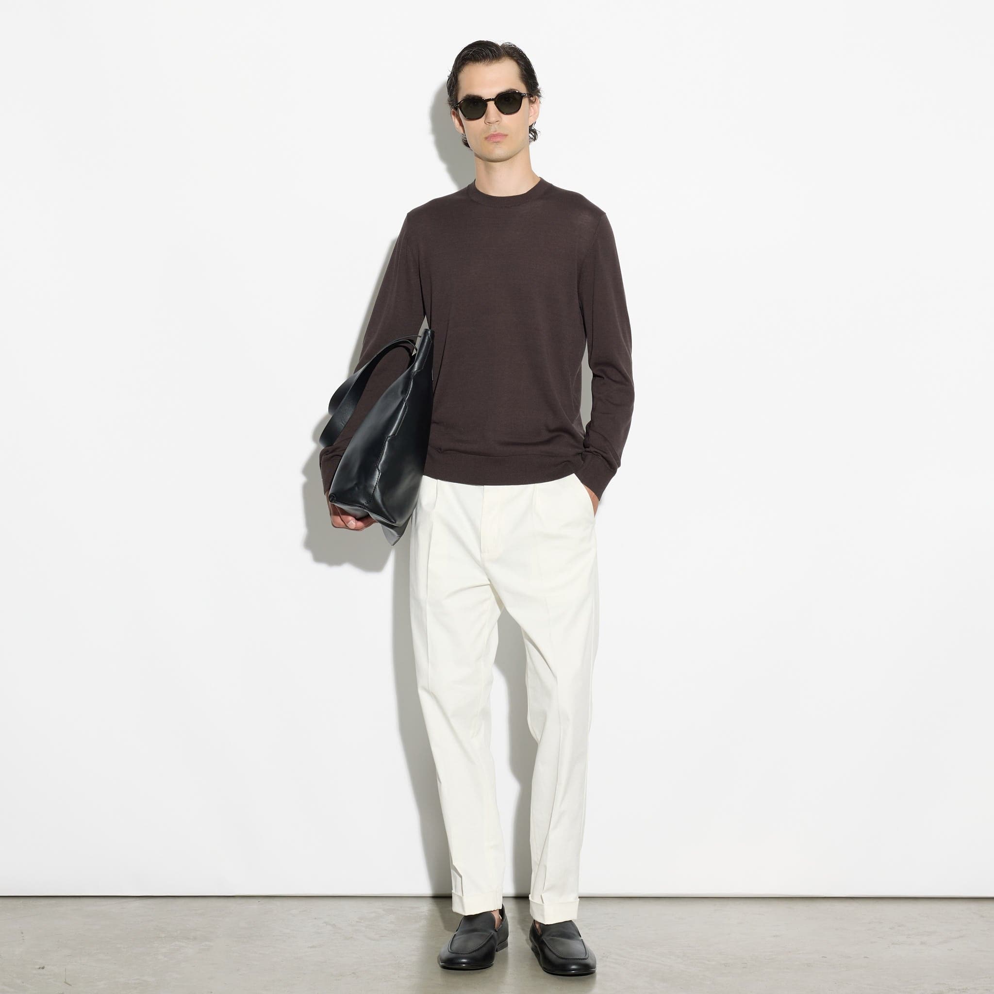 Pullover Girocollo in Cotone Marrone Scuro Maglia Girocollo Paolo Pecora