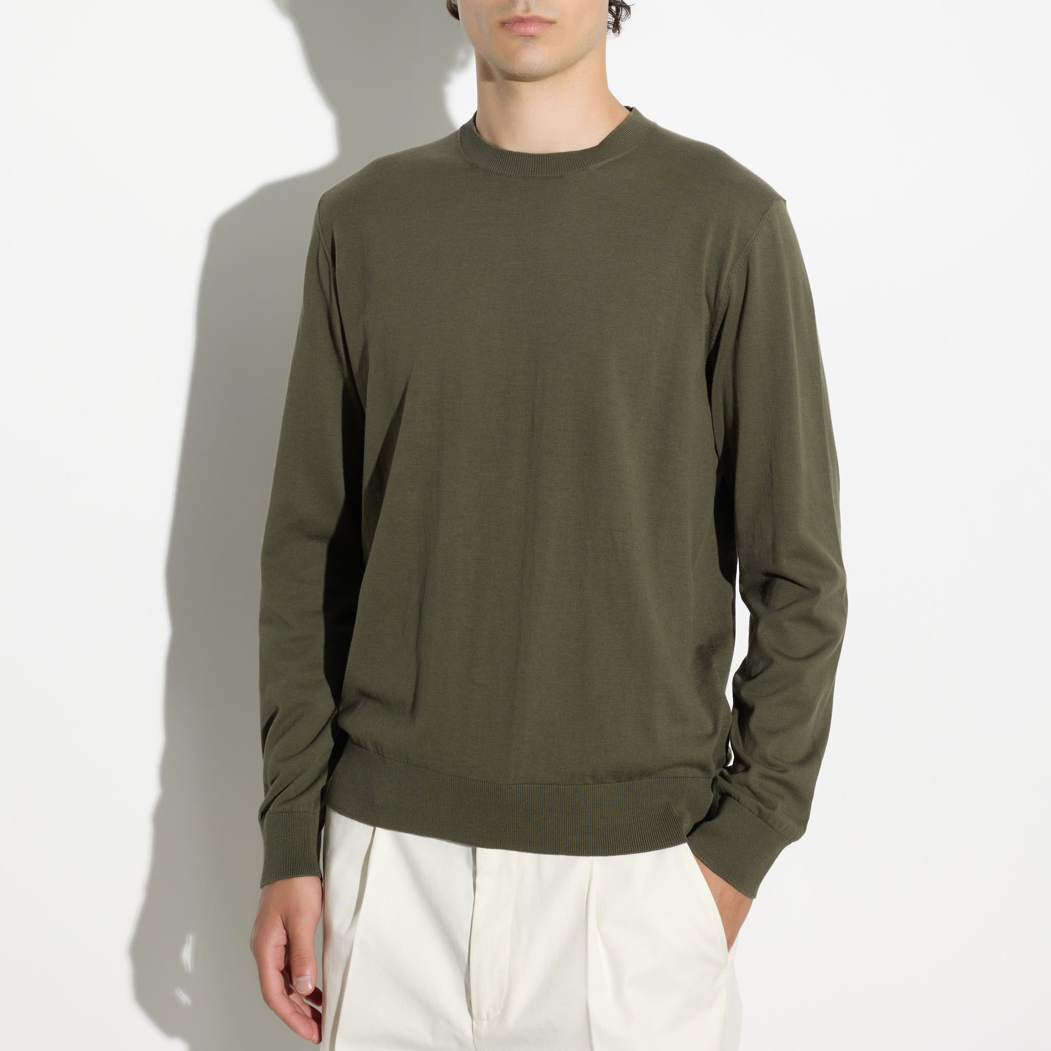 Pullover Girocollo in Cotone Verde Scuro Maglia Girocollo Paolo Pecora