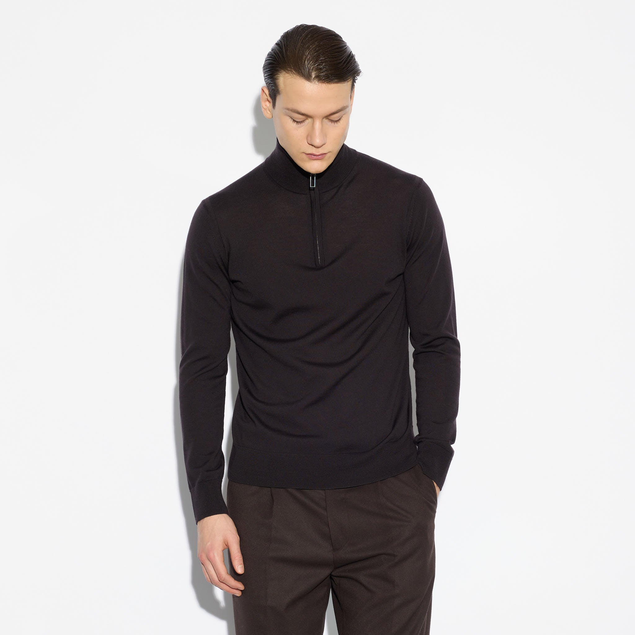 Maglia a Lupetto Marrone con Zip Maglia Lupetto Paolo Pecora