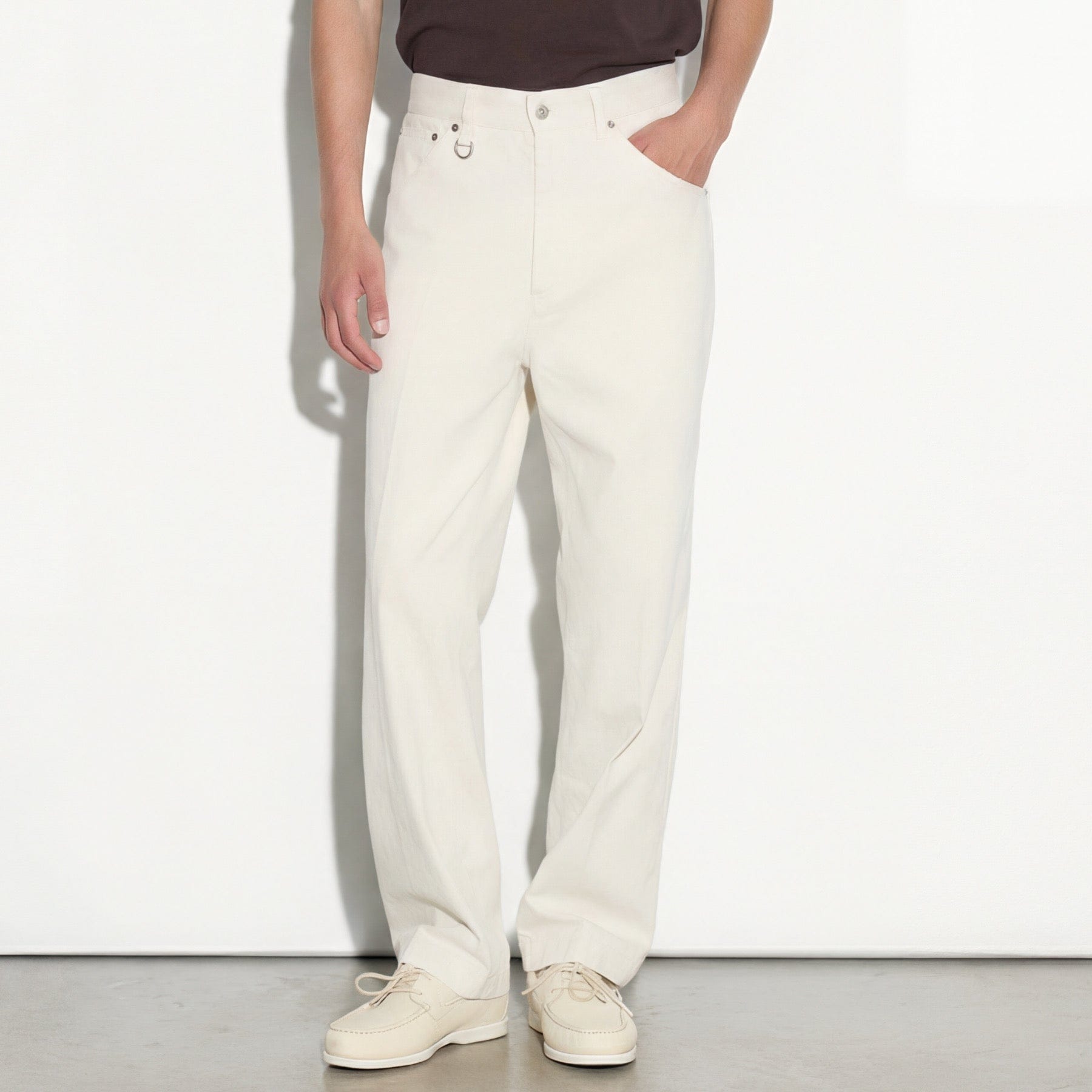 Pantalone 5 Tasche Loose Fit in Cotone e Lino Ghiaccio Pantalone 5 Tasche Paolo Pecora