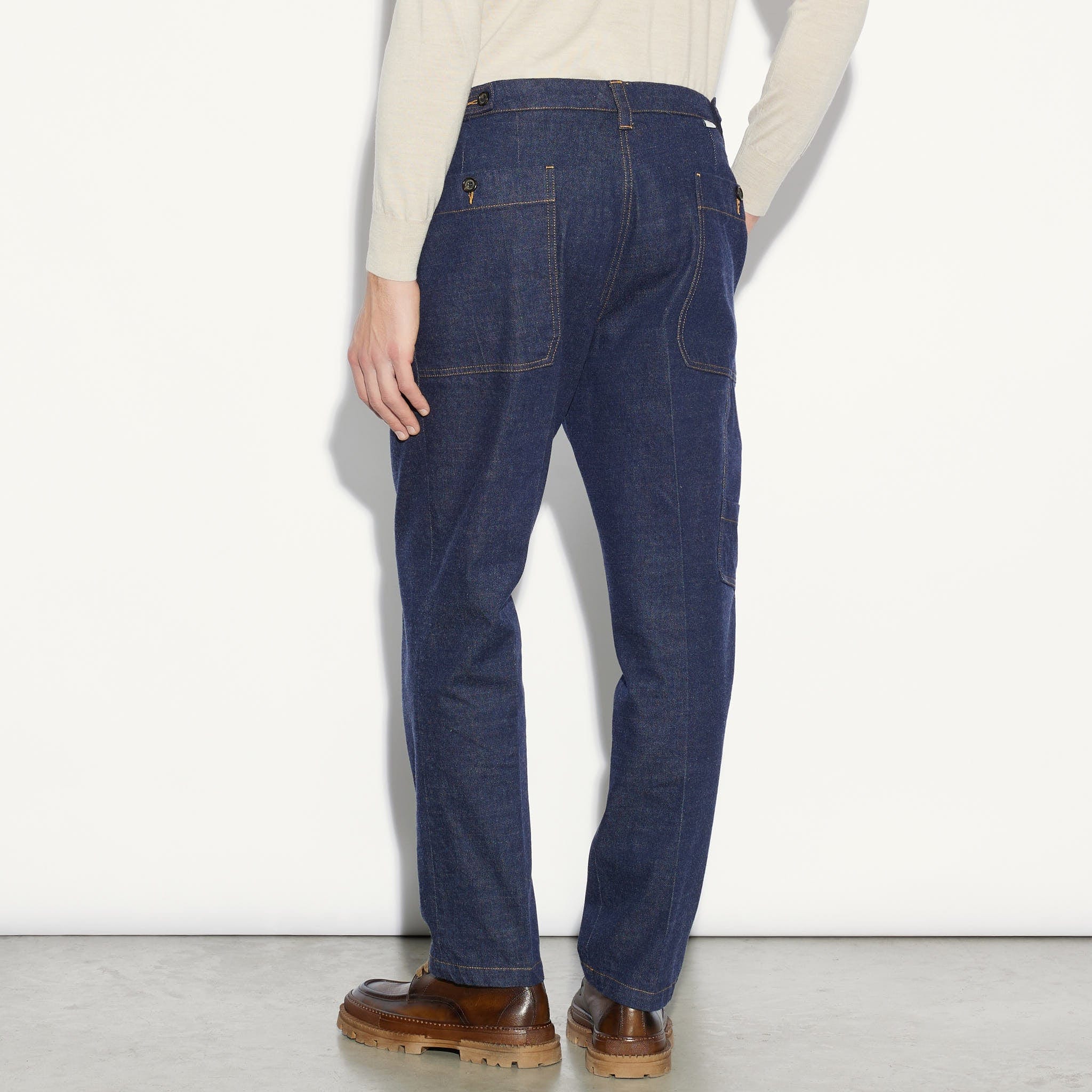 Chino in Denim Indaco Pantalone Tessuto Paolo Pecora