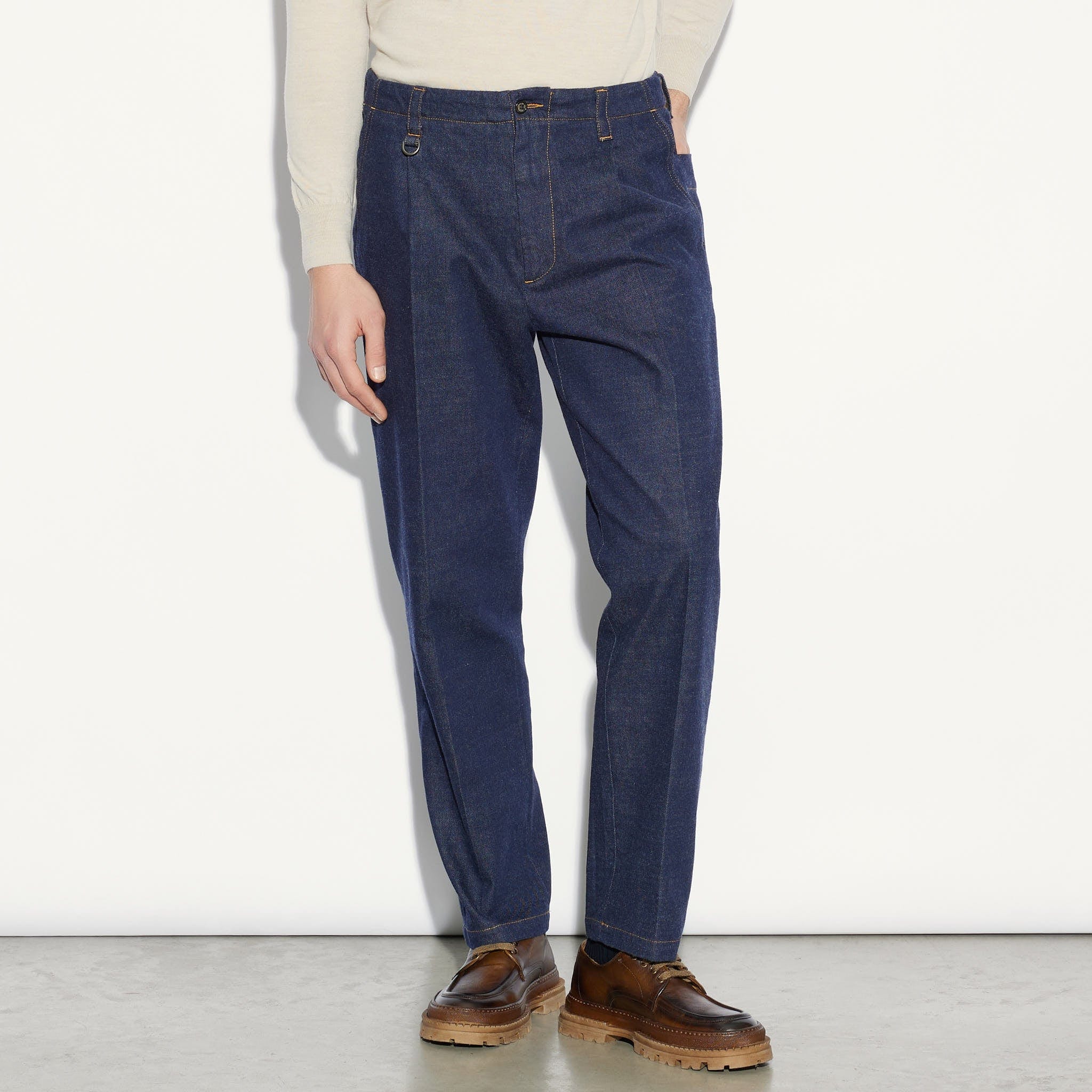 Chino in Denim Indaco Pantalone Tessuto Paolo Pecora
