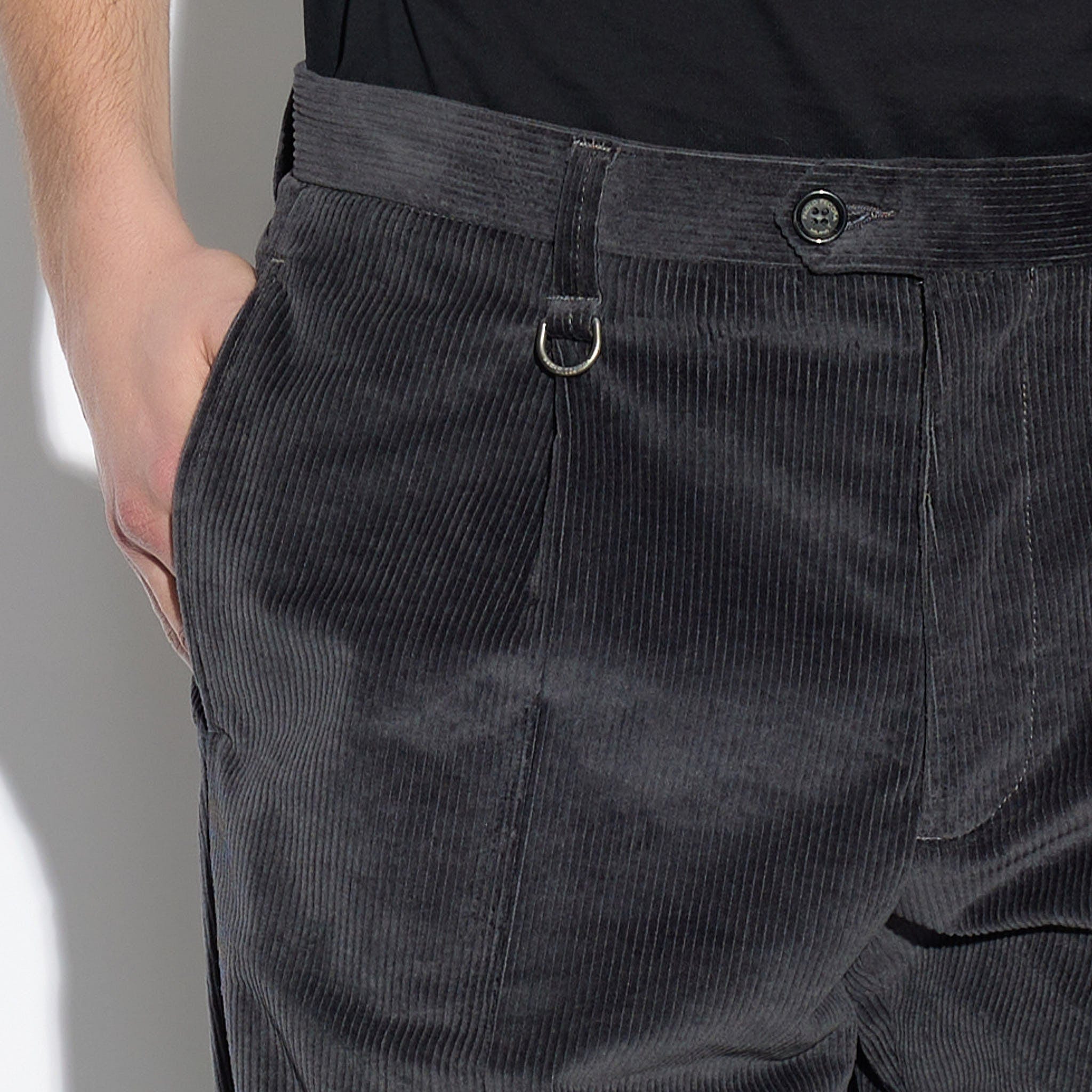 Chino in Velluto Millerighe Fumo Di Londra Pantalone Tessuto Paolo Pecora