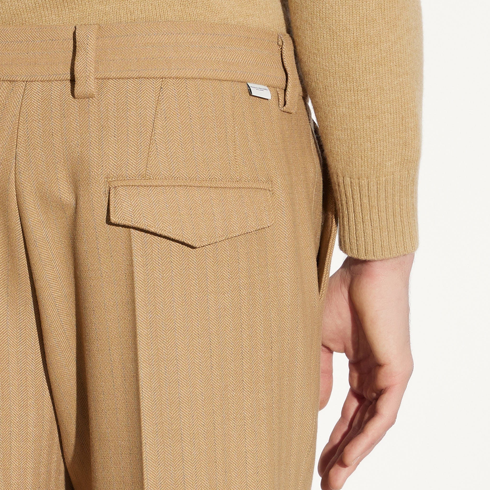Chino Sartoriale Beige Rigato Pantalone Tessuto Paolo Pecora