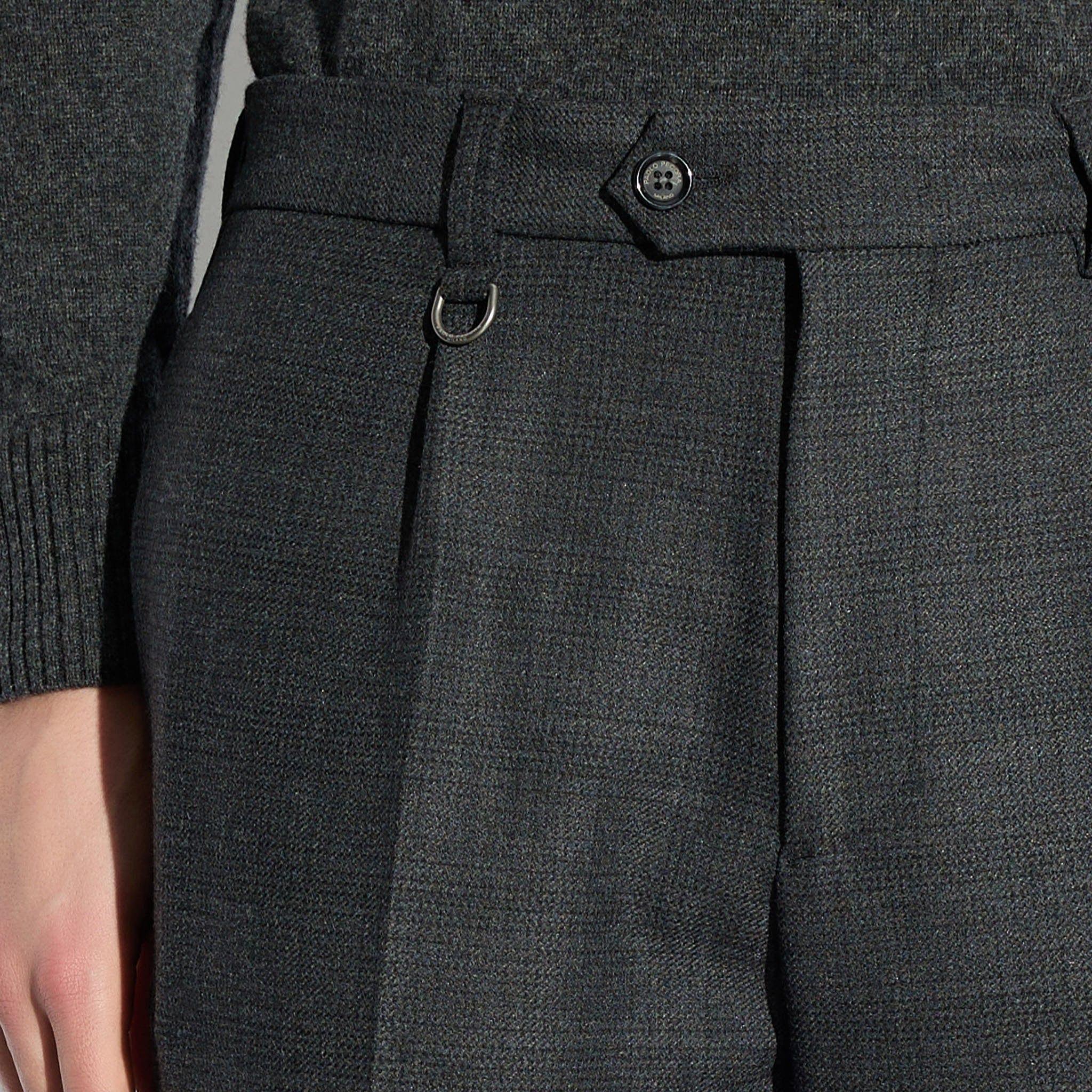 Chino Sartoriale Principe di Galles Grigio Pantalone Tessuto Paolo Pecora