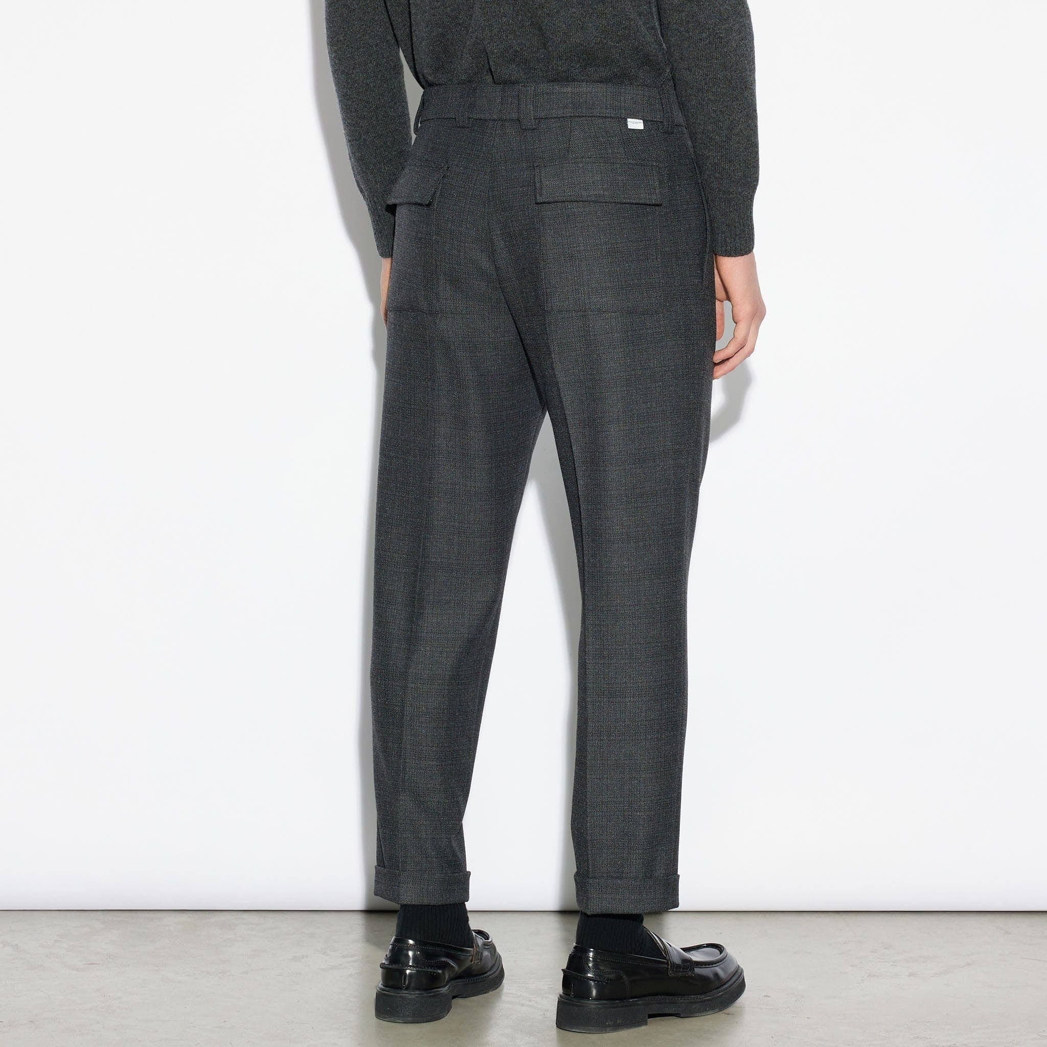 Chino Sartoriale Principe di Galles Grigio Pantalone Tessuto Paolo Pecora