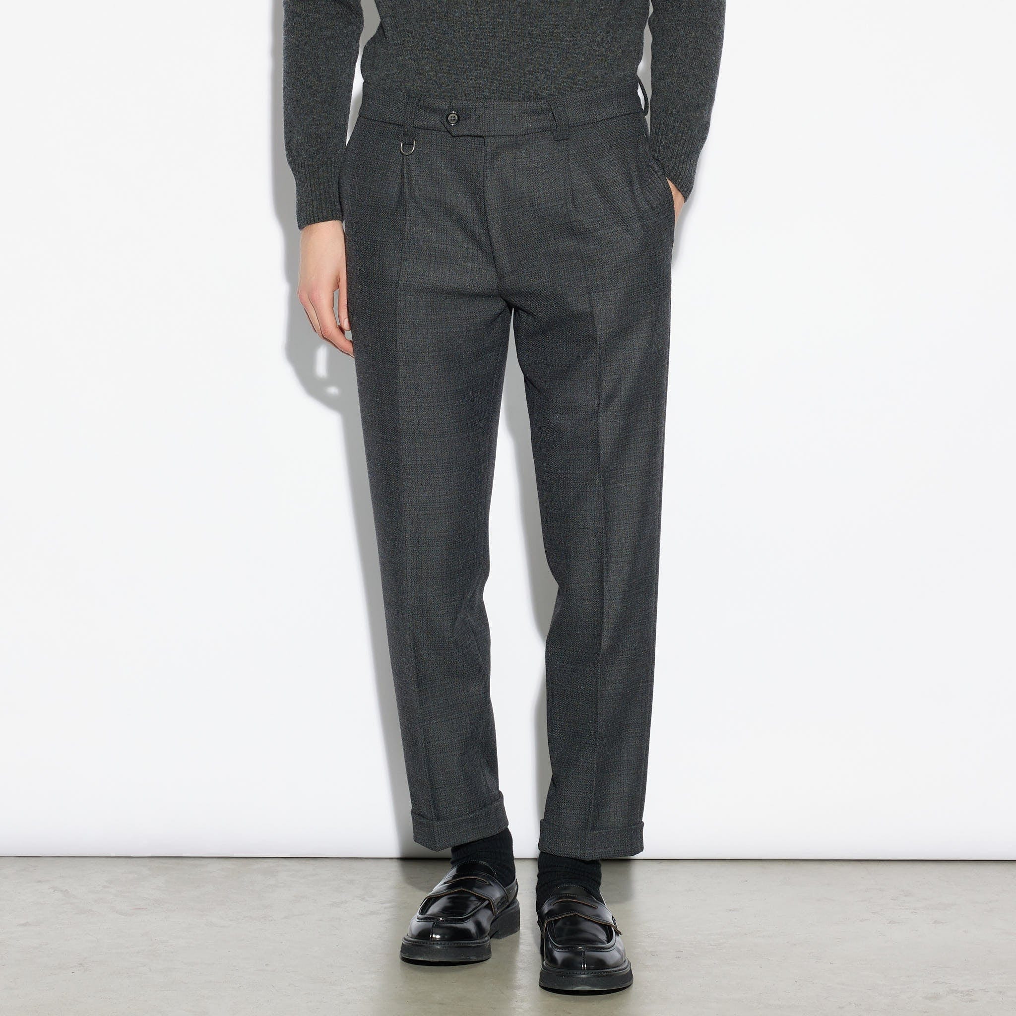 Chino Sartoriale Principe di Galles Grigio Pantalone Tessuto Paolo Pecora