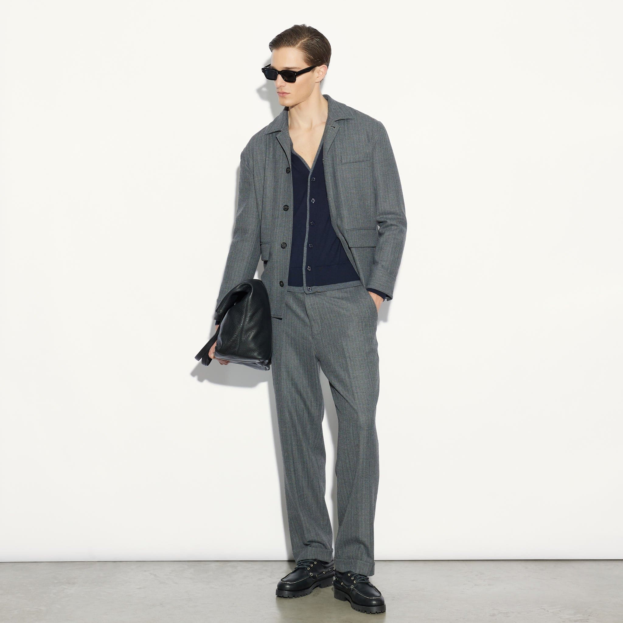 Chino Sartoriale Rigato Grigio Pantalone Tessuto Paolo Pecora