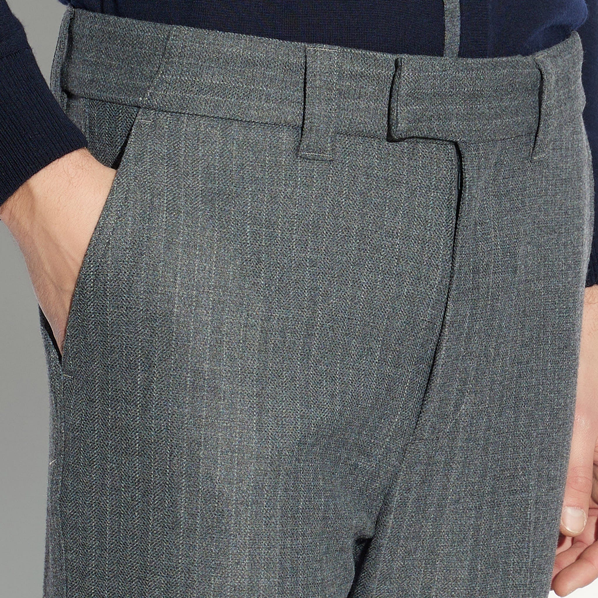 Chino Sartoriale Rigato Grigio Pantalone Tessuto Paolo Pecora