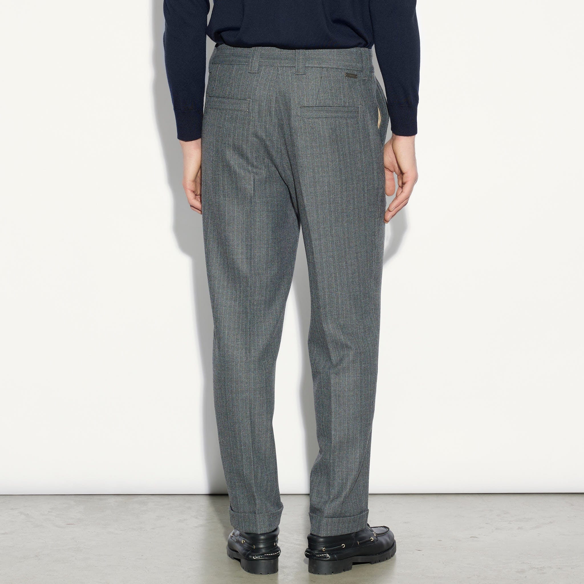 Chino Sartoriale Rigato Grigio Pantalone Tessuto Paolo Pecora