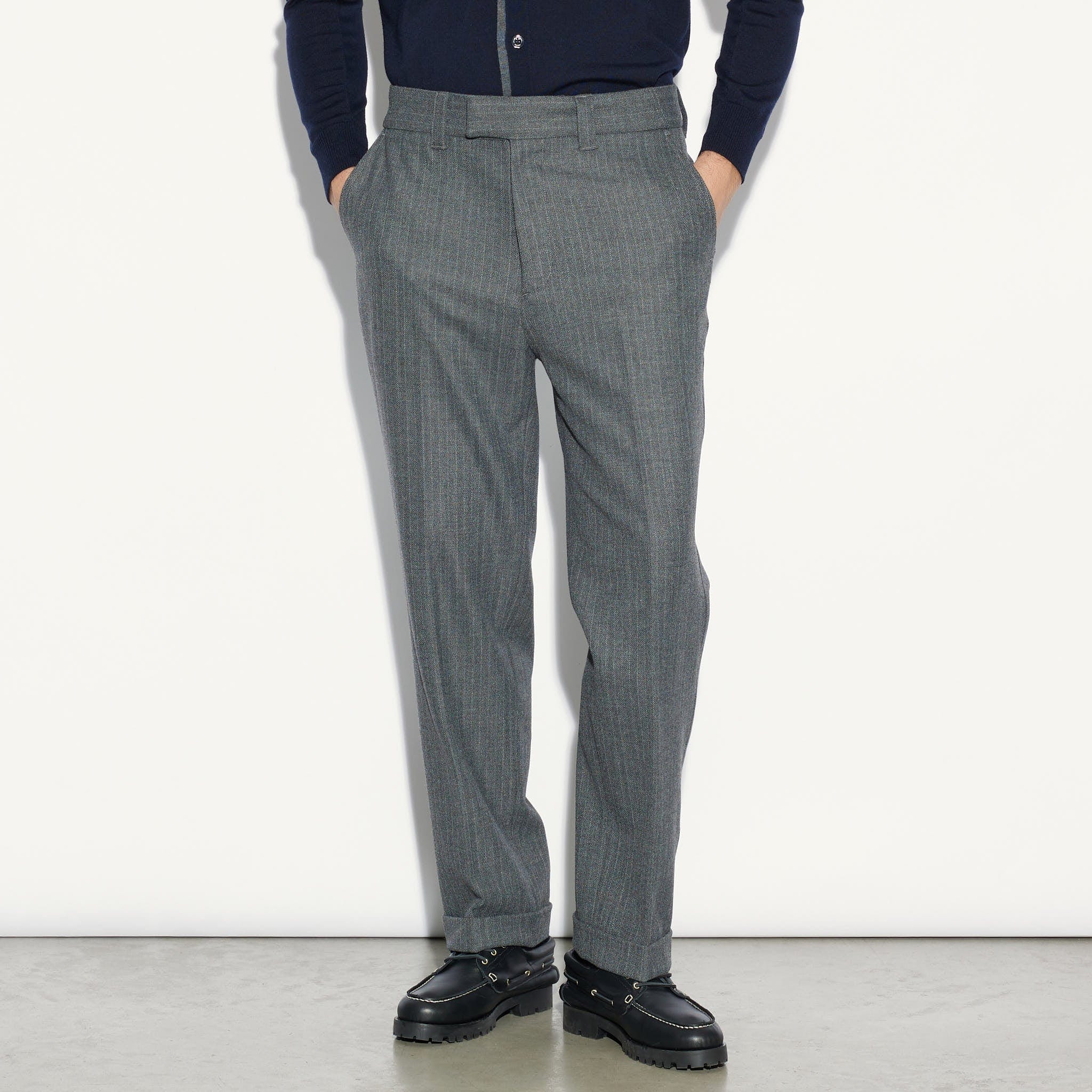 Chino Sartoriale Rigato Grigio Pantalone Tessuto Paolo Pecora